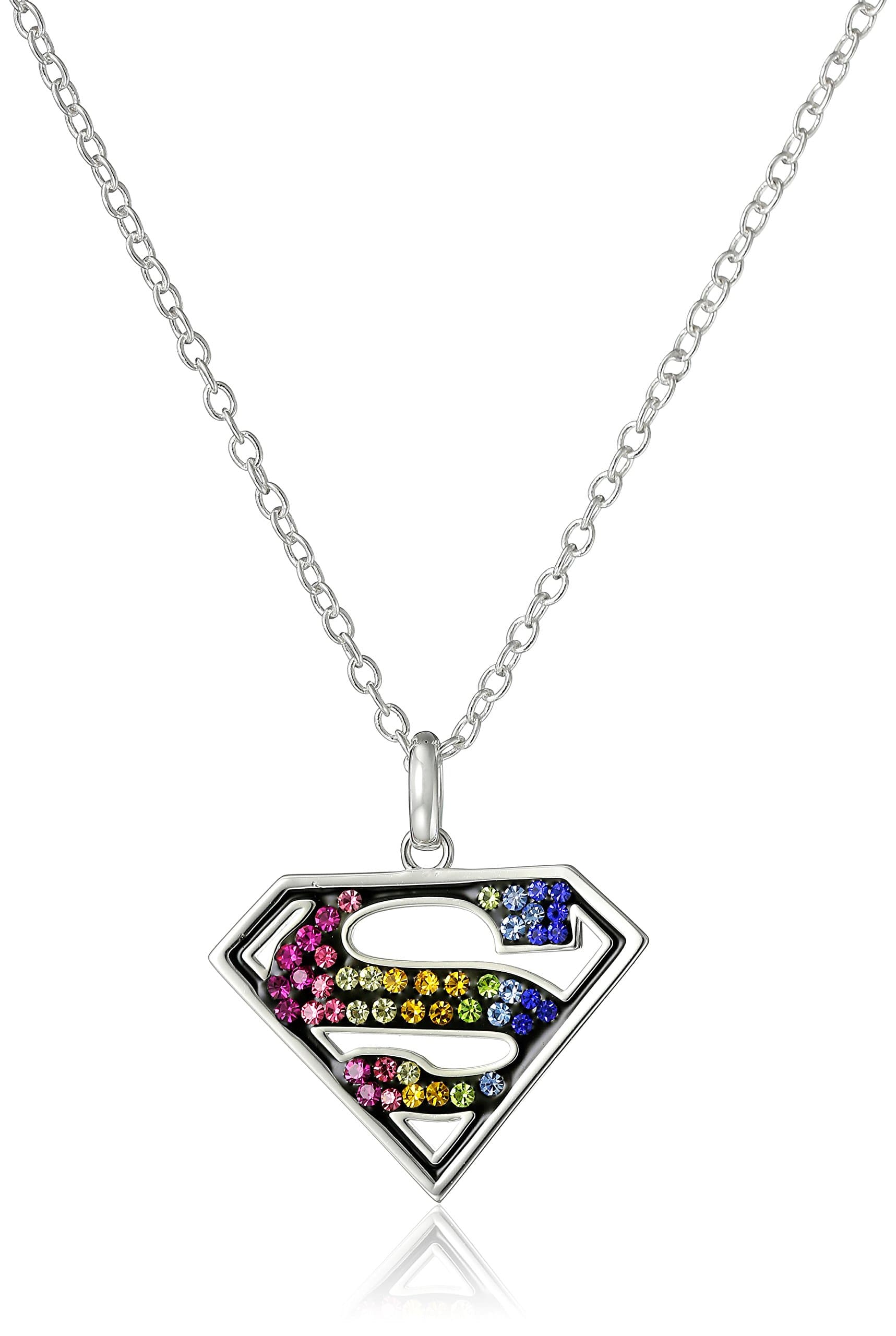 DC Comics Silver-Plated Superman Crystal Pendant Necklace