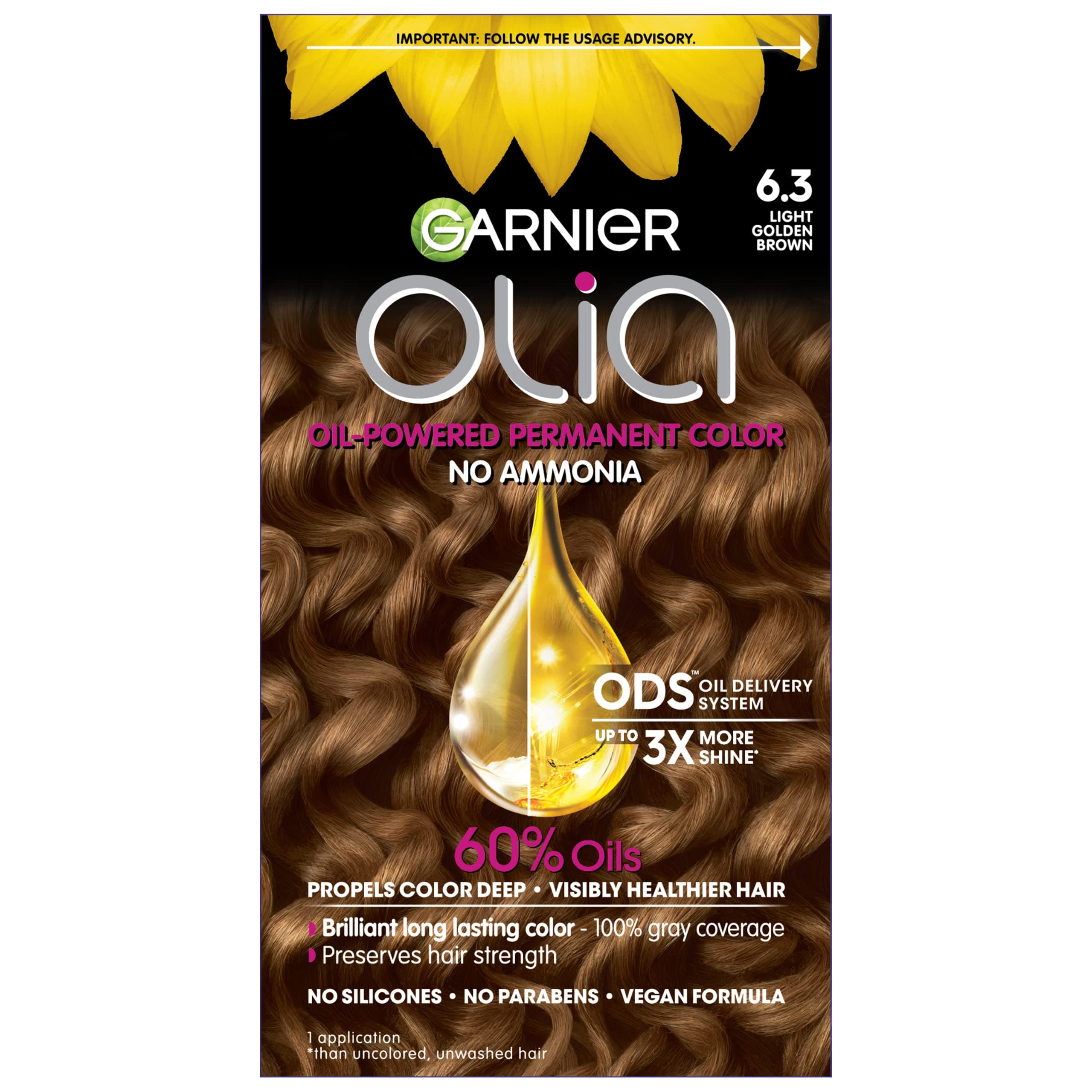 Garnier Olia Hair Color, 6.3 Light Golden Brown, Ammonia Free Brown Hair Pigment (Packaging May Vary)