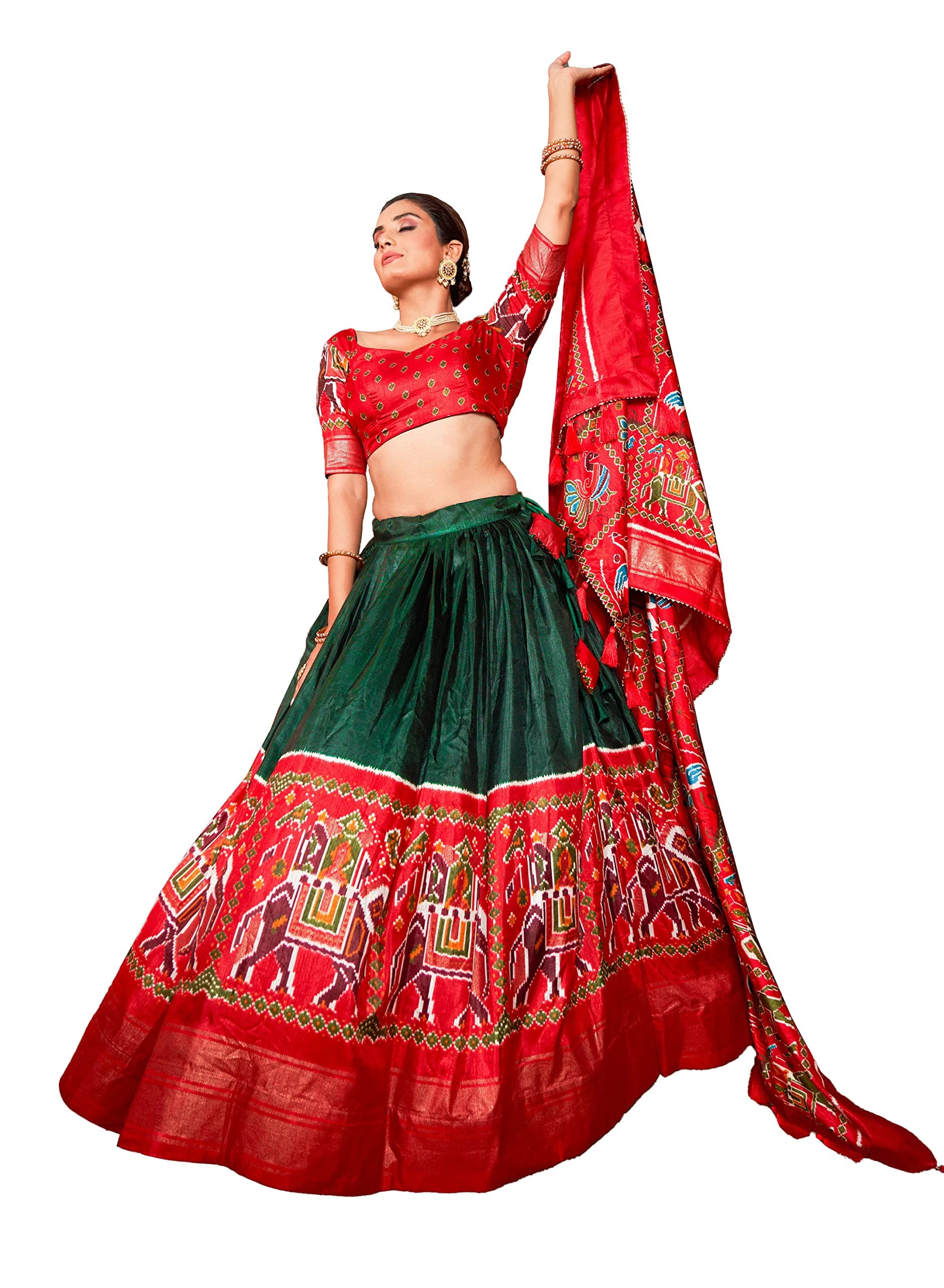 Women's Navratri Collection 2023 Dolla Silk Lehenga Choli Patola Print with Foil Work With Unstitched Blouse