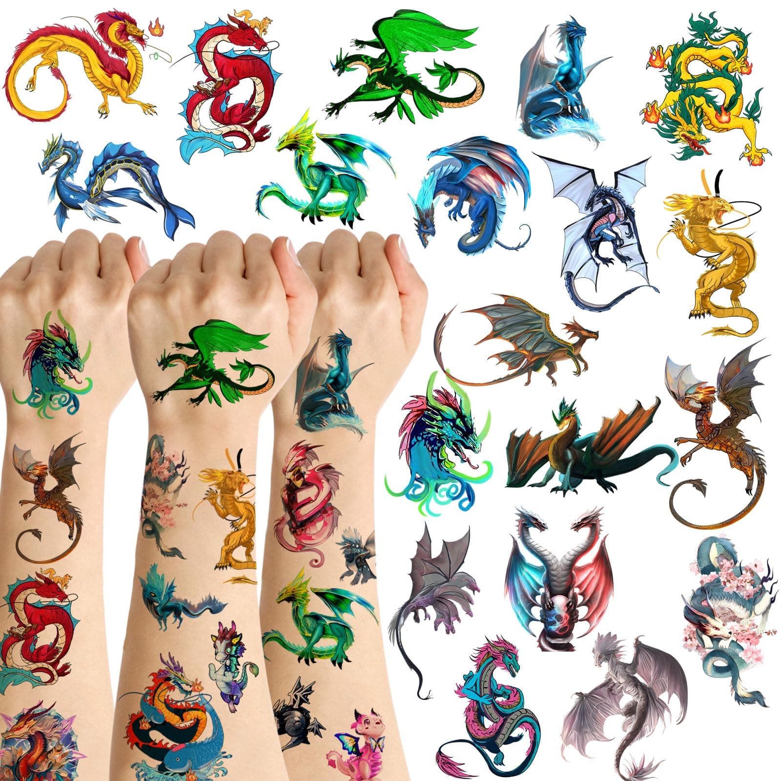 Dragon Temporary Tattoos Dragon Party favors for Adults, 20 Sheets 144 Pieces Dragon Tattoos Stickers Party Supplies Dragon Birthday Party Favors, Goodie Bag Fillers