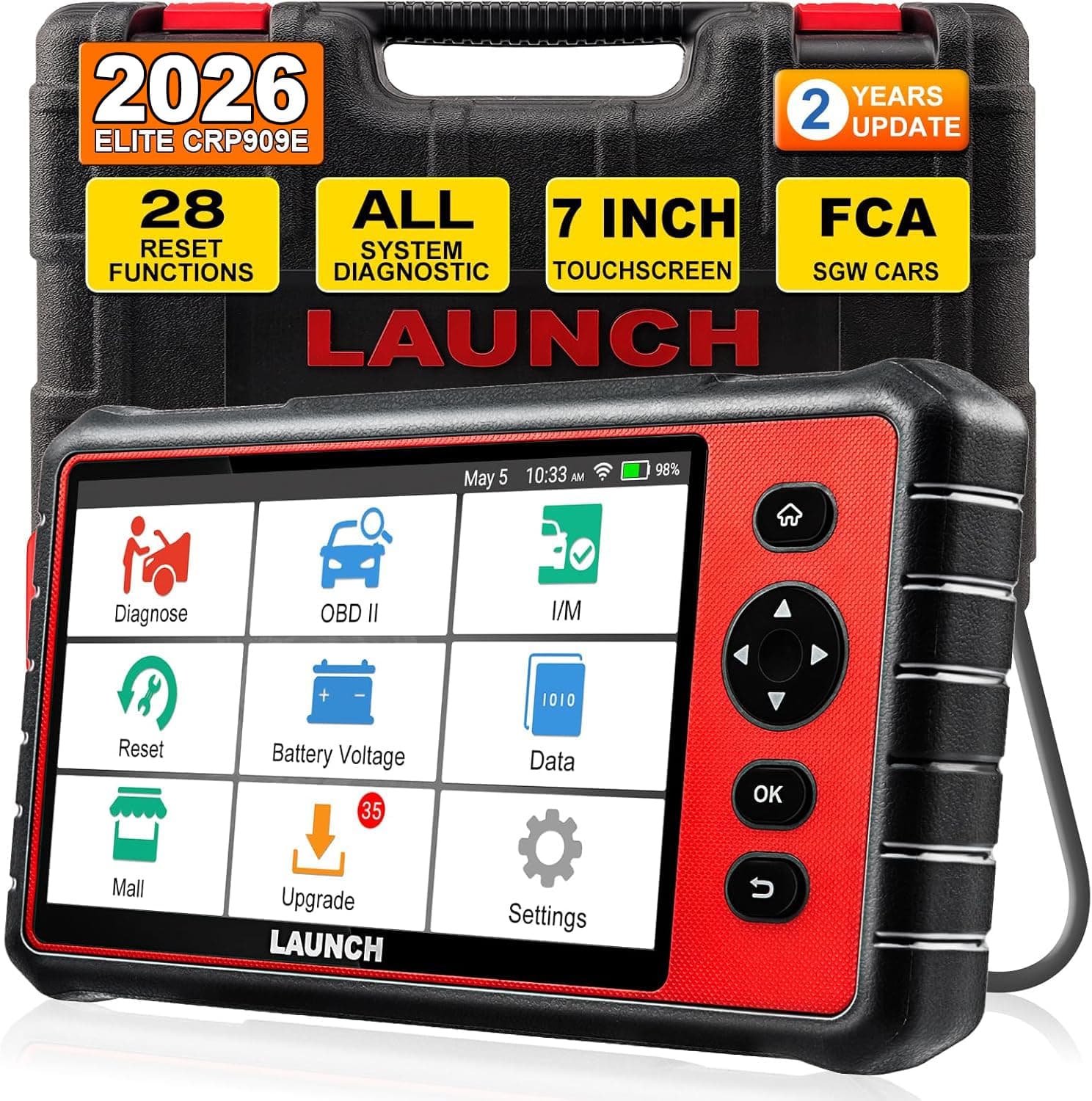Launch Crp909E Obd2 Scanner Full System Diagnostic Tool 26 Reset Functions Oil Reset, Epb, Bms, Sas, Dpf, Abs Bleeding Tpms Auto Vin One-Click Update,Car Scan