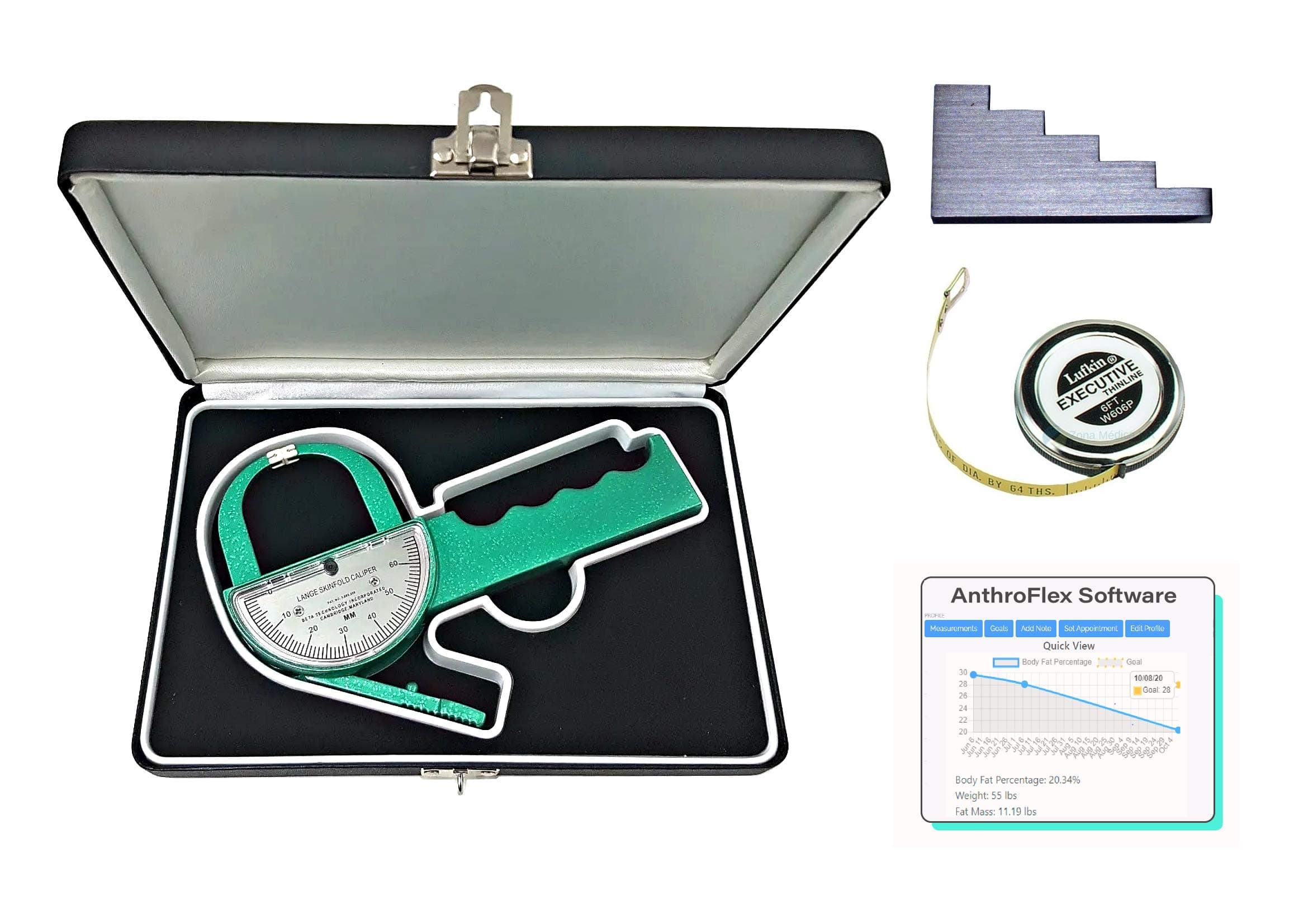 Lange Skinfold Caliper Pro Kit w/Tape Measure, Software, Calibration Block