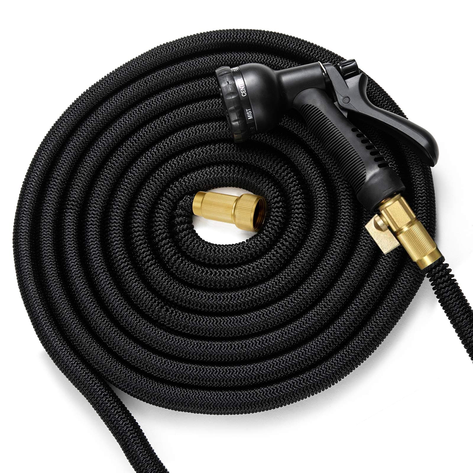 ACIOOCO Garden Hose 50ft car wash Water Gun 3/4" Solid Brass Fittings,New Expandable Water Hose with Double Latex Core with 8 Function Spray Nozzle Sprayer (50FT with Sprayer)