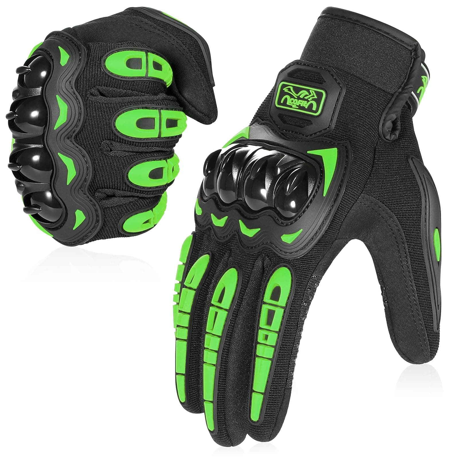 COFIT Motorcycle Gloves Breathable, Touchscreen Motorbike Gloves Anti-Slip with Good Grip Hard Knuckles Protection for Men Women Motocross, BMX ATV MTB Cycling, Road Racing - Green L