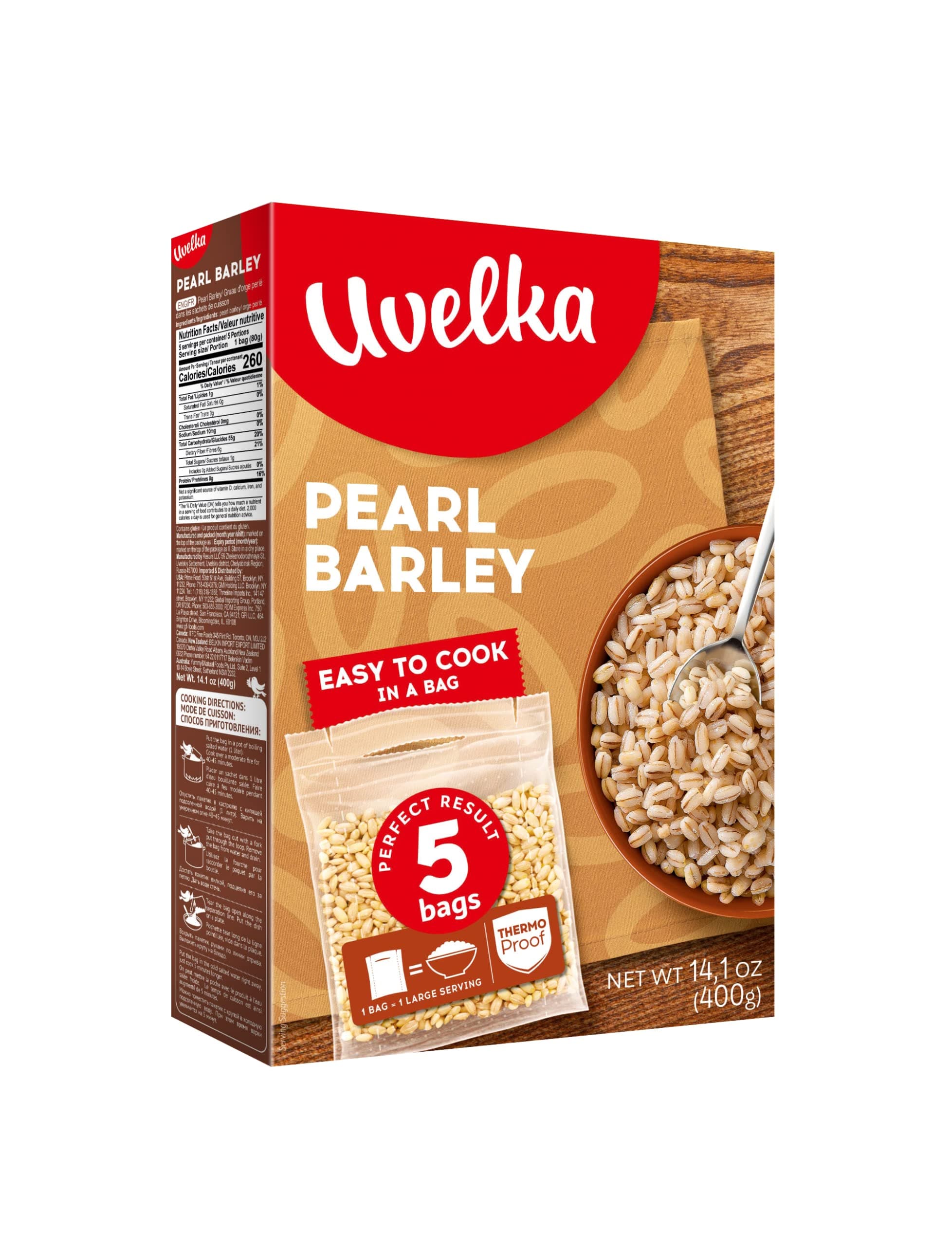 Pearl Barley Boil-in-bag Cereals - 5x80g/14.1oz, Pack of 1