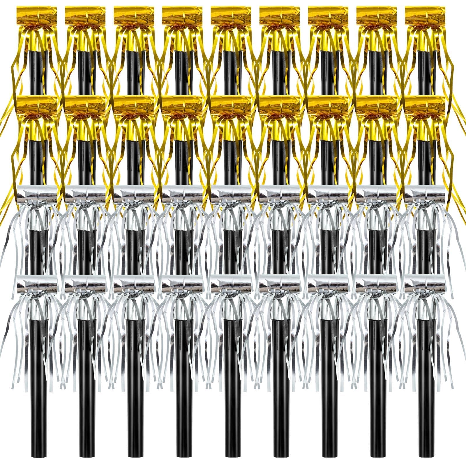 Sumind 36 Pcs Party Blower Noisemakers Party Squawkers Blowouts Whistles Fringed Noise Maker Musical Blowouts for Birthday Supplies (Gold,Silver)