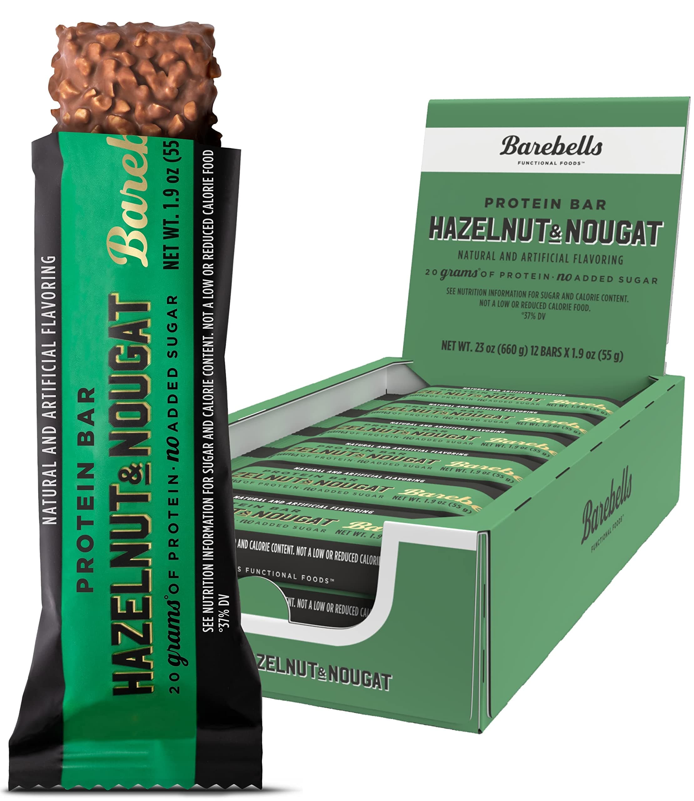 ls Protein Bars Hazelnut & Nougat - 12 Count, 1.9oz Bars - Protein Snacks with 20g of High Protein - Chocolate Protein Bar with 1g of Total Sugars - On The Go Protein Snack & Breakfast Bars