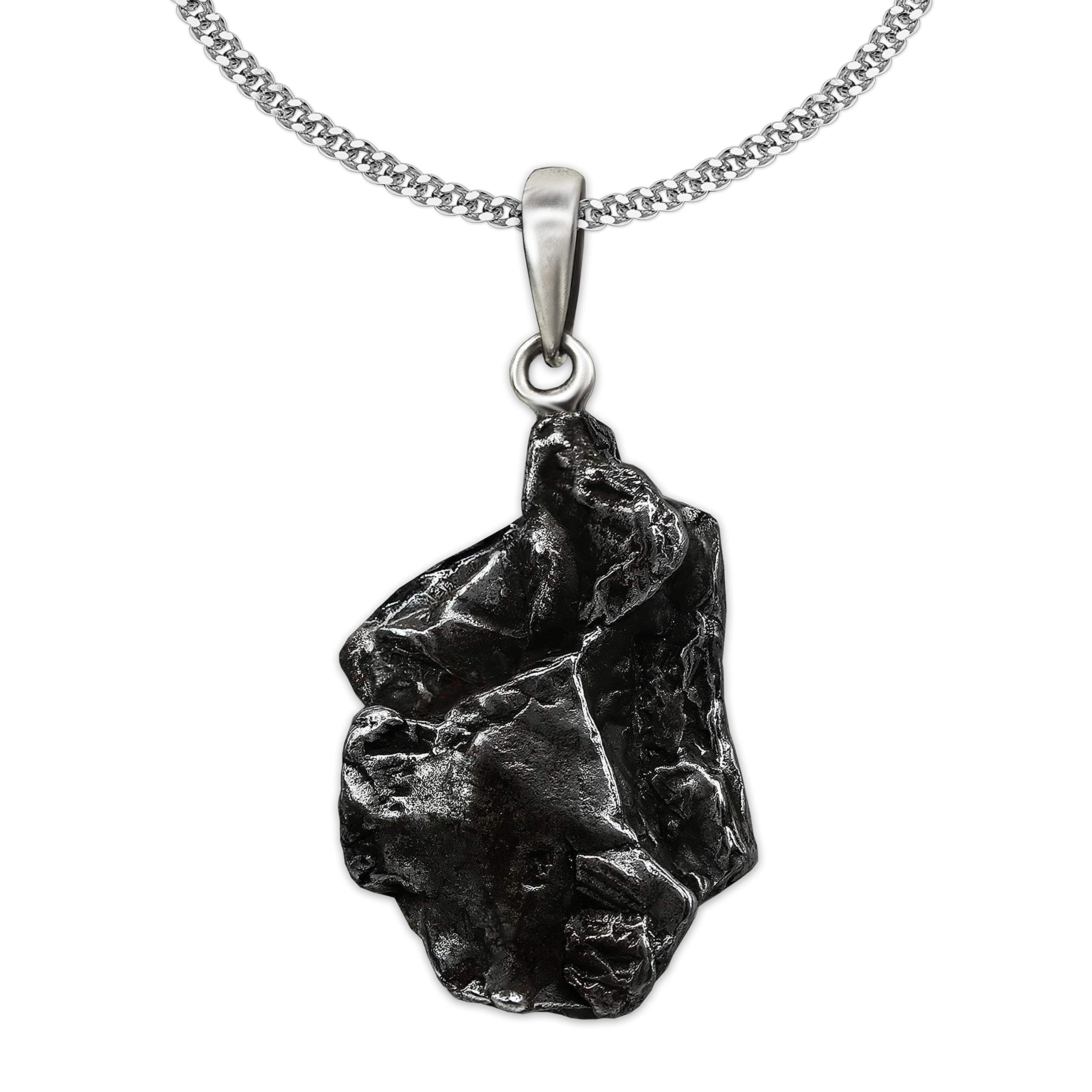 set: real shooting star meteorite pendant with 925 silver eyelet and curb chain, 45-cm long, 1.7 mm wide, shiny, 925 sterling silver.