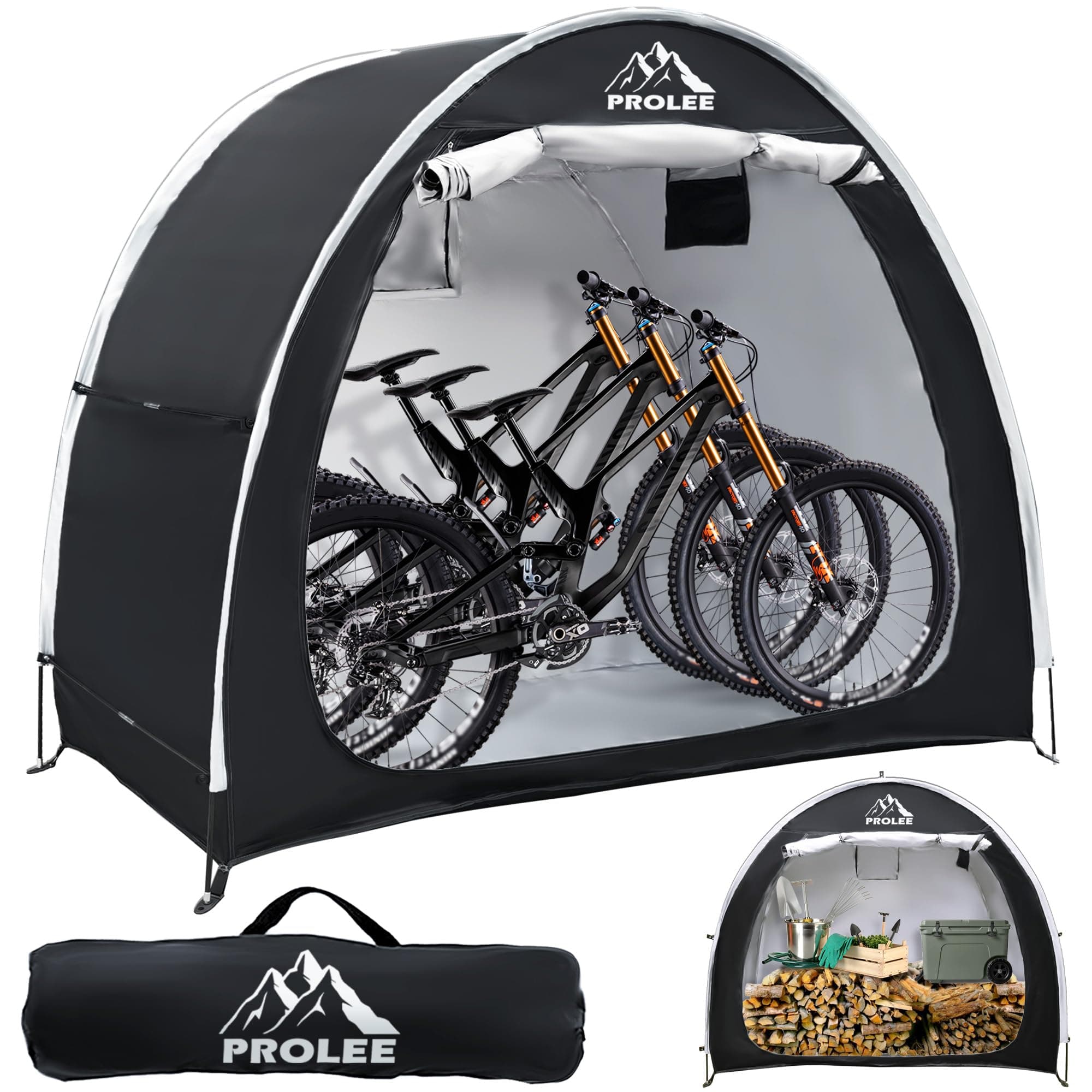 PROLEE Bike Tent 6.6FT Waterproof 210D Oxford Fabric, Outdoor Bicycle Cover Shelter with Window Design, Bike Storage Tent for 2 Bikes, Storage Tent for Home Garden
