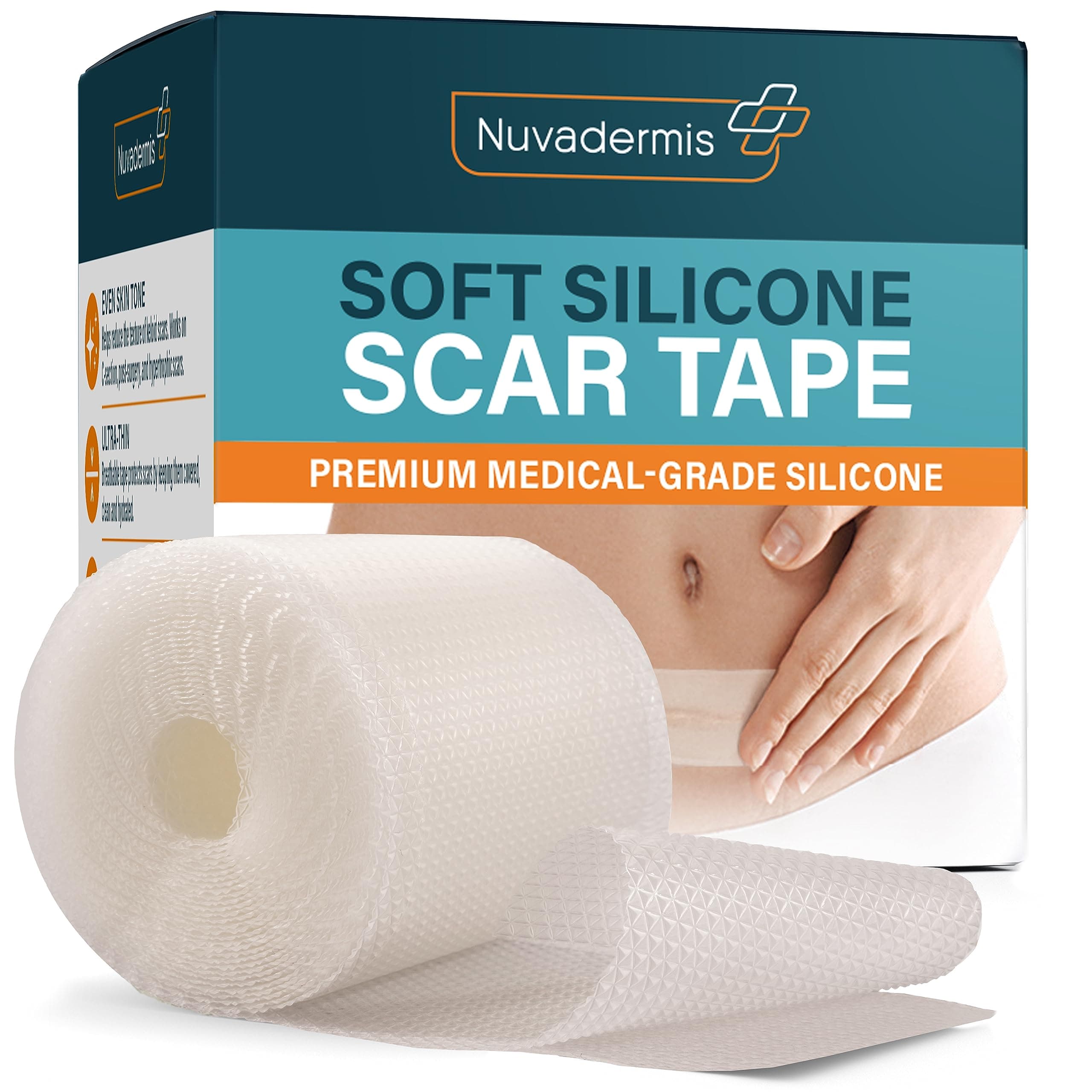 Clear Silicone Scar Tape for Surgical Scars - 120" x 1.5" Roll - Extra Long Scar Sheets for C-Section, Tummy Tuck, Keloid, and Surgical Scars - Reusable Medical Grade Silicone Scar Tape