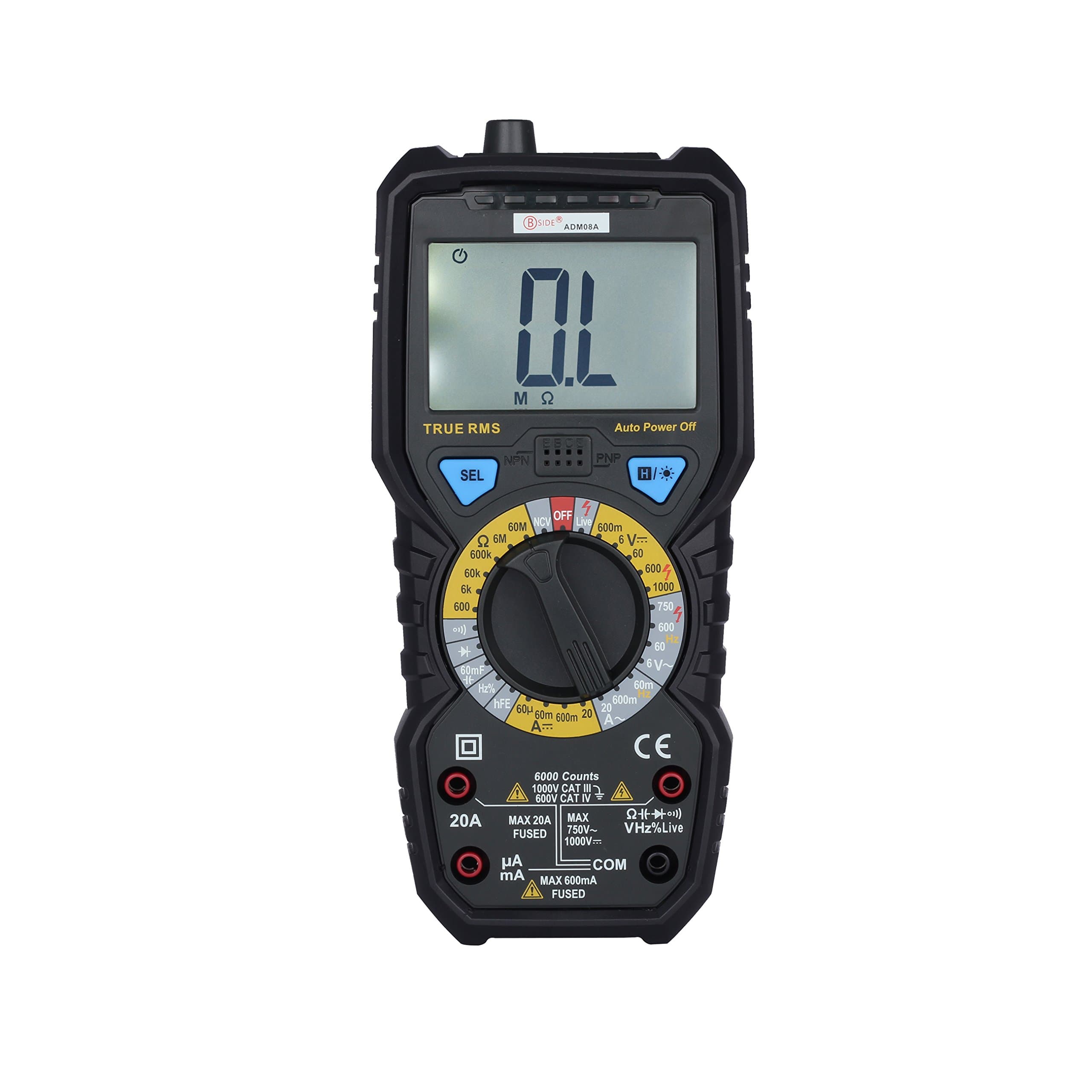 ADM08A True RMS Digital Multimeter Capacitance Frequency Meter Transistor Tester NCV Color LED Alarm