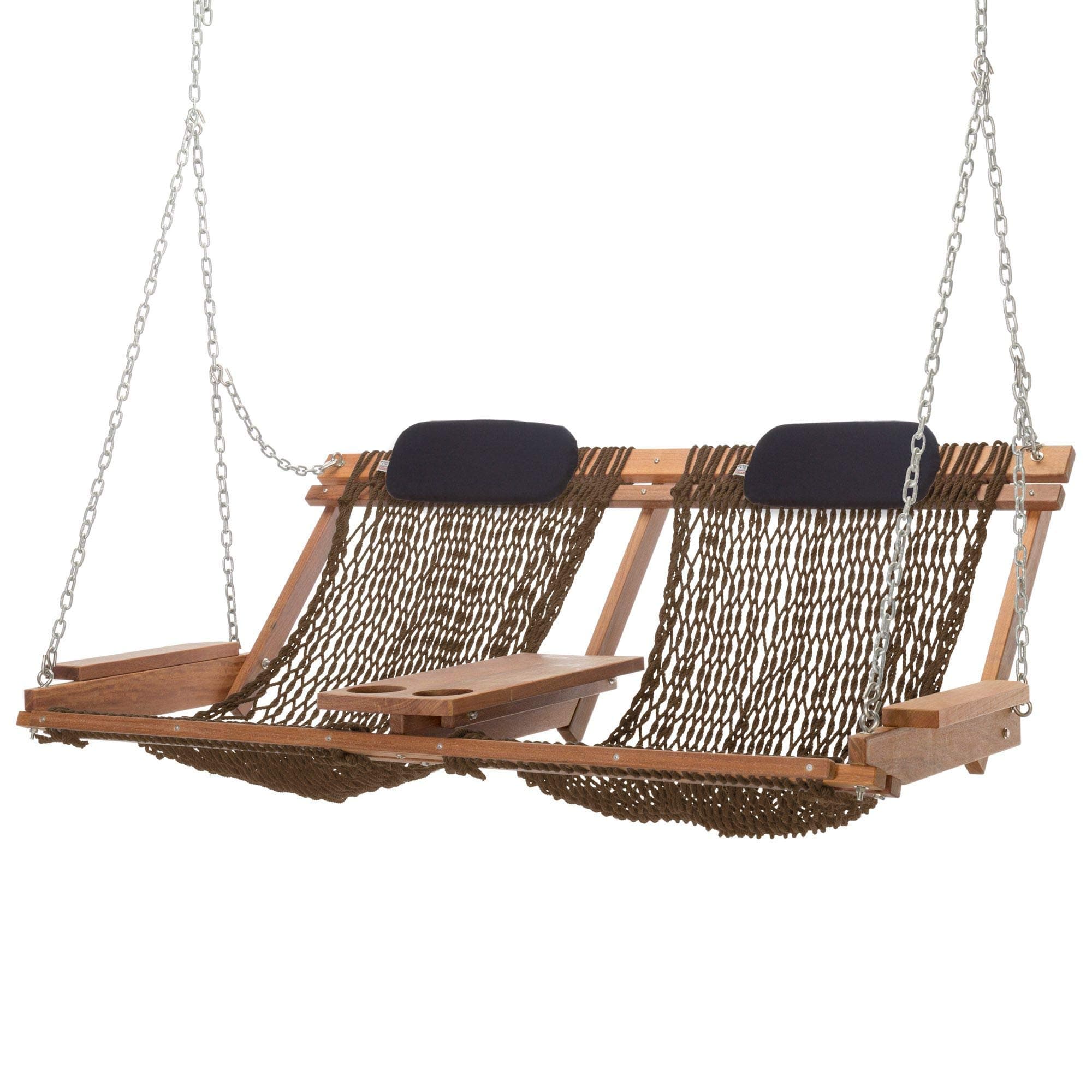 Nags Head Hammocks Cumaru Deluxe Double Porch Swing with Free Navy Pillows, Mocha DuraCord…