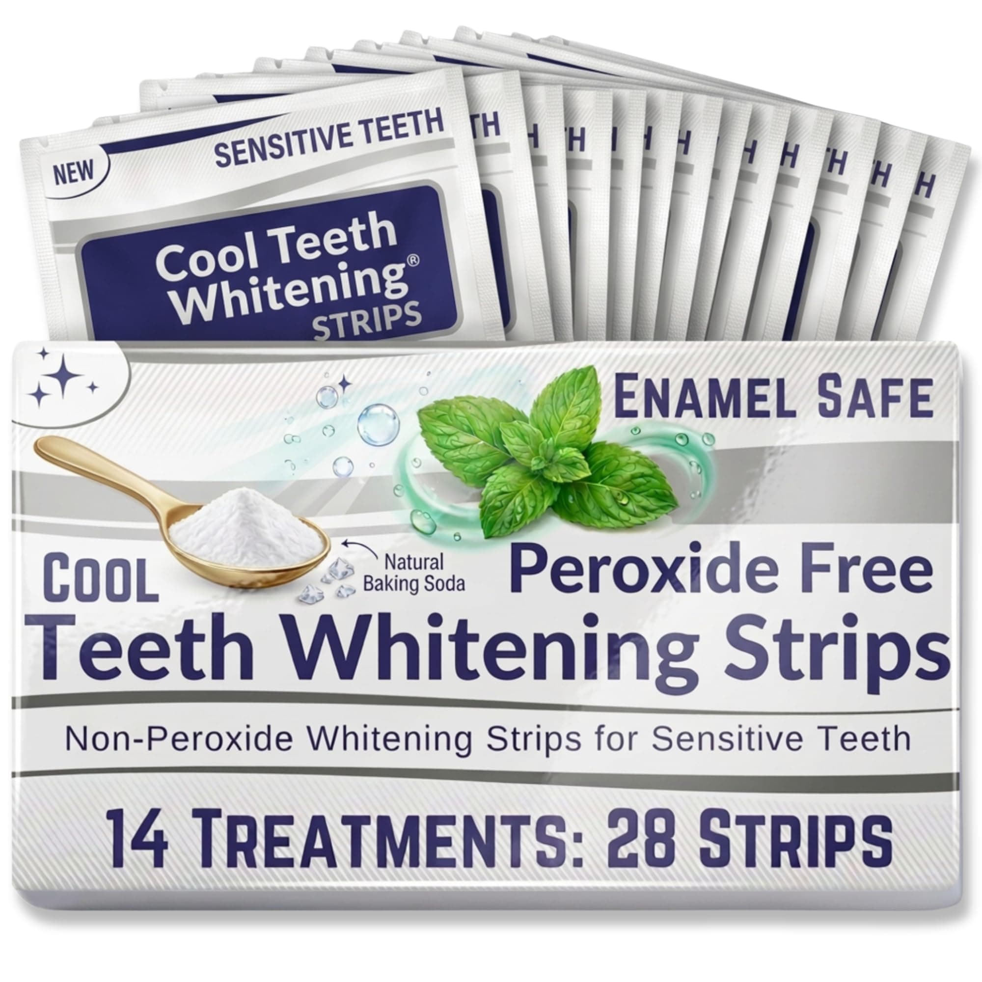 Peroxide Free Teeth Whitening Strips for Sensitive Teeth, Gentle Enamel Safe Whitening, Vegan Friendly White Strips Without Bleach, 14 Day Treatment with 28 Count Supply