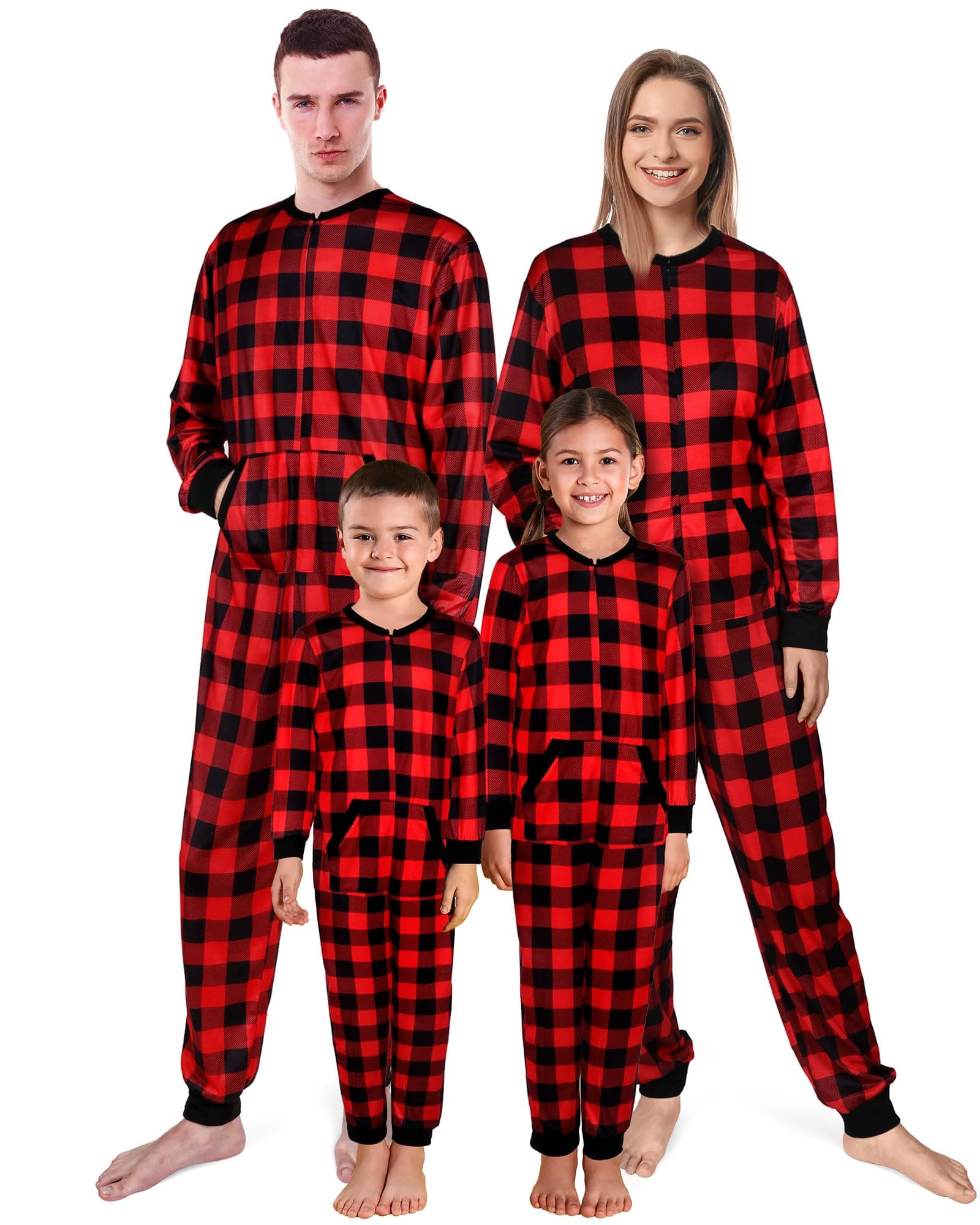 HaysandyHaysandy Christmas Couple Matching Pajamas Family Buffalo Plaid Adult Cozy Red Pajamas for Men and Women