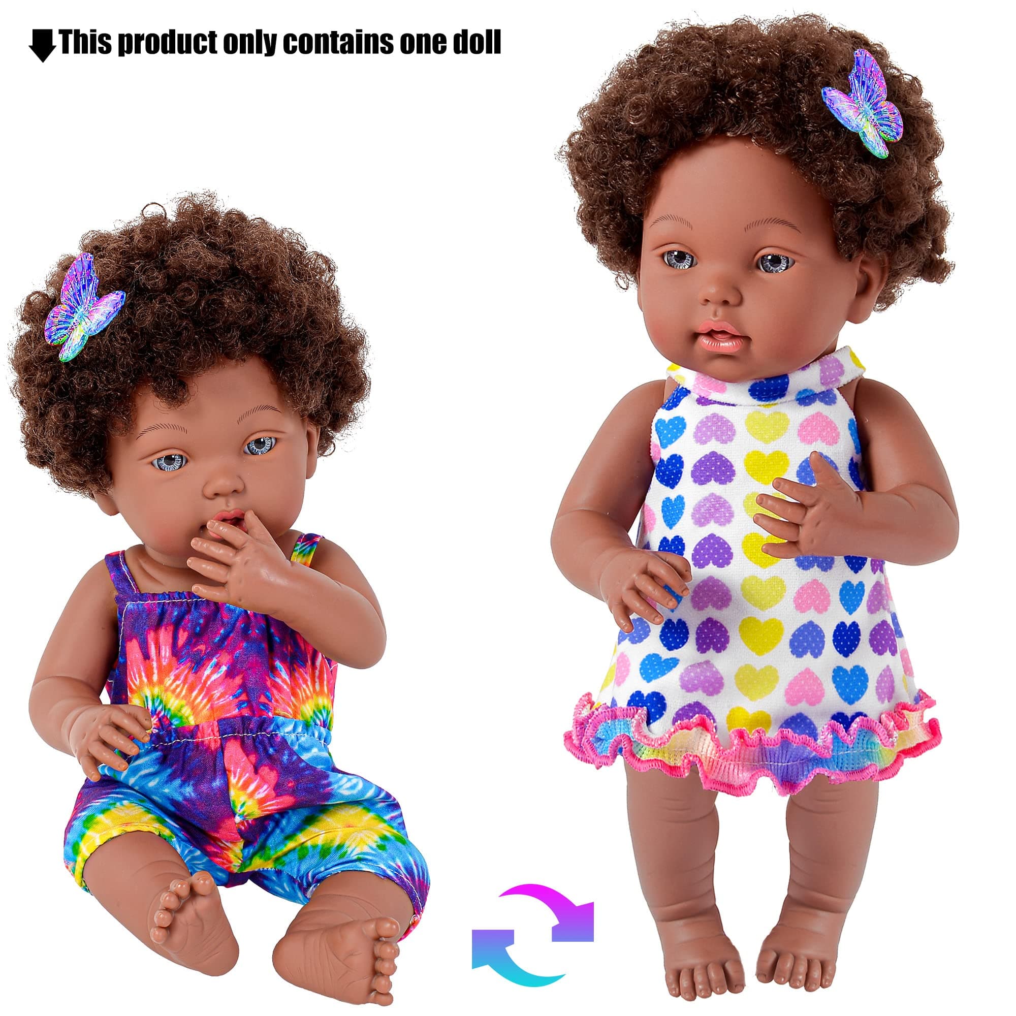 dollbie Dolls & Accessories African American Baby Dolls Reborn Baby Doll 14 Inch Black Baby Dolls Real Life Baby Dolls Curly Doll Hair with Feeding Set (1 Doll+2 Sets Clothes+7 Pcs Accessories )