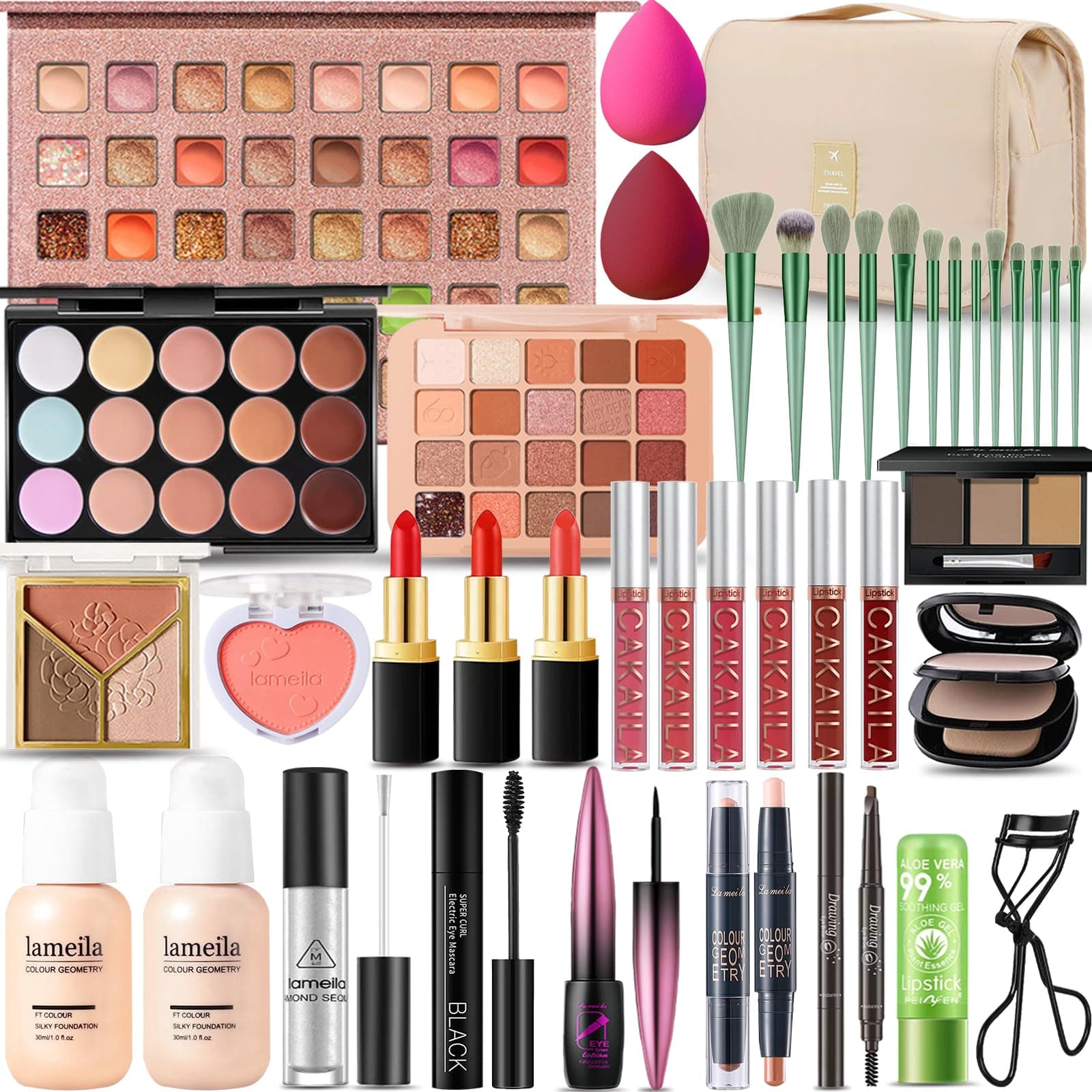 All in One Makeup Set for Women Complete Set Professional Travel Makeup Set for Women Teens Foundation Eyeshadow Lipstick Eyebrow Pencil Eyeliner