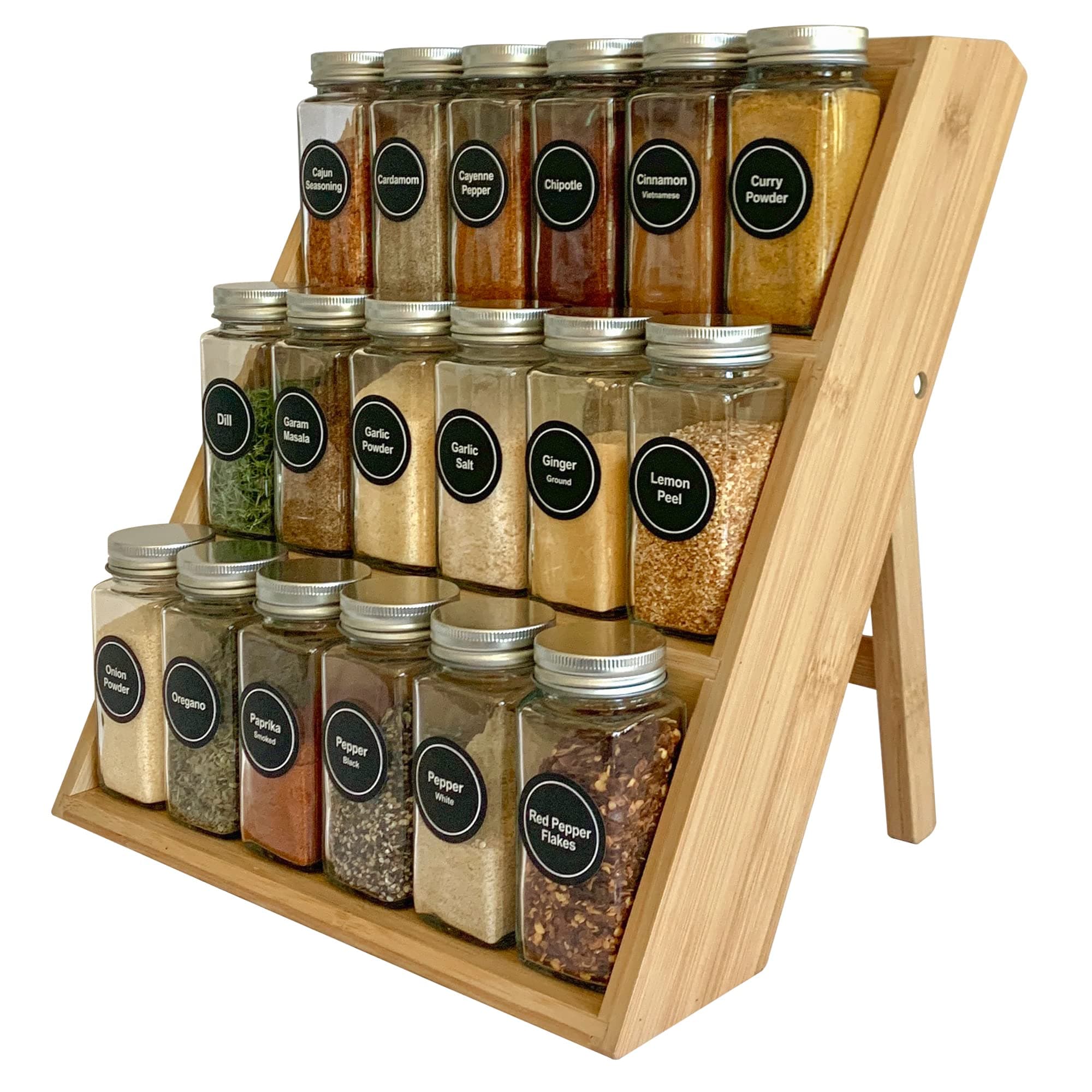 Bamboo Spice Rack and Organizer, 3-tier Seasoning Spice Jar Organizer, Excellent Tiered Wooden Spice Racks Free Standing for Cabinet Drawers and Countertop [Spice Jars Not Included]