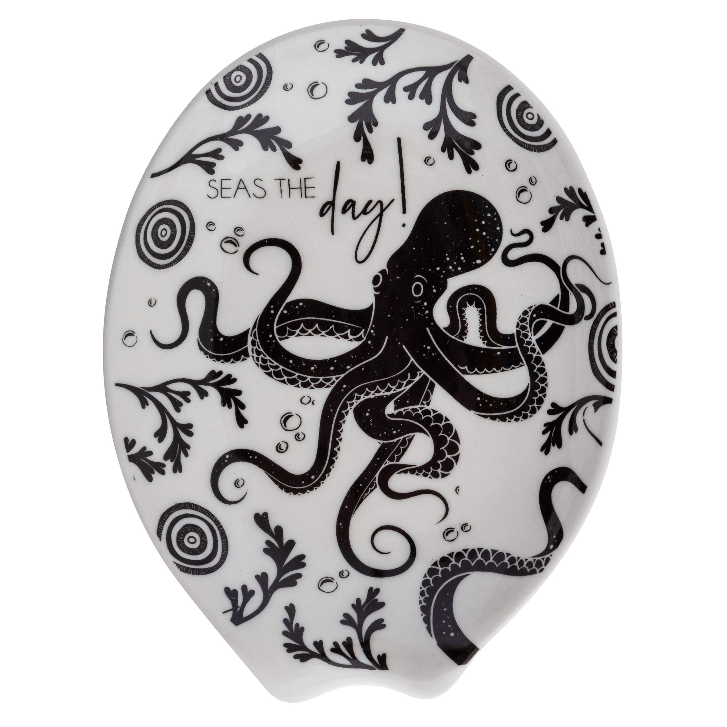 Karma, Boho Spoon Rest, Black and White Ceramic Spoon Rest, Ceramic Spoon Rest for Countertop, Octopus