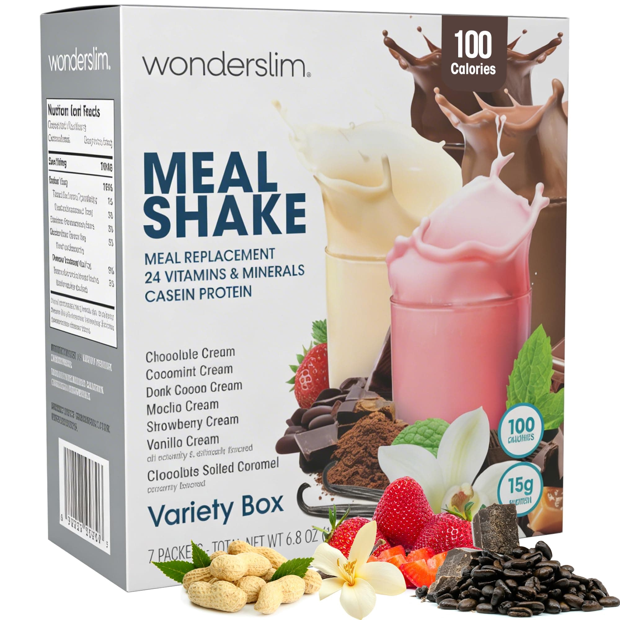 WonderSlim Meal Replacement Shake, Variety Pack, 15g Protein, 24 Vitamins & Minerals, Gluten Free (7ct)