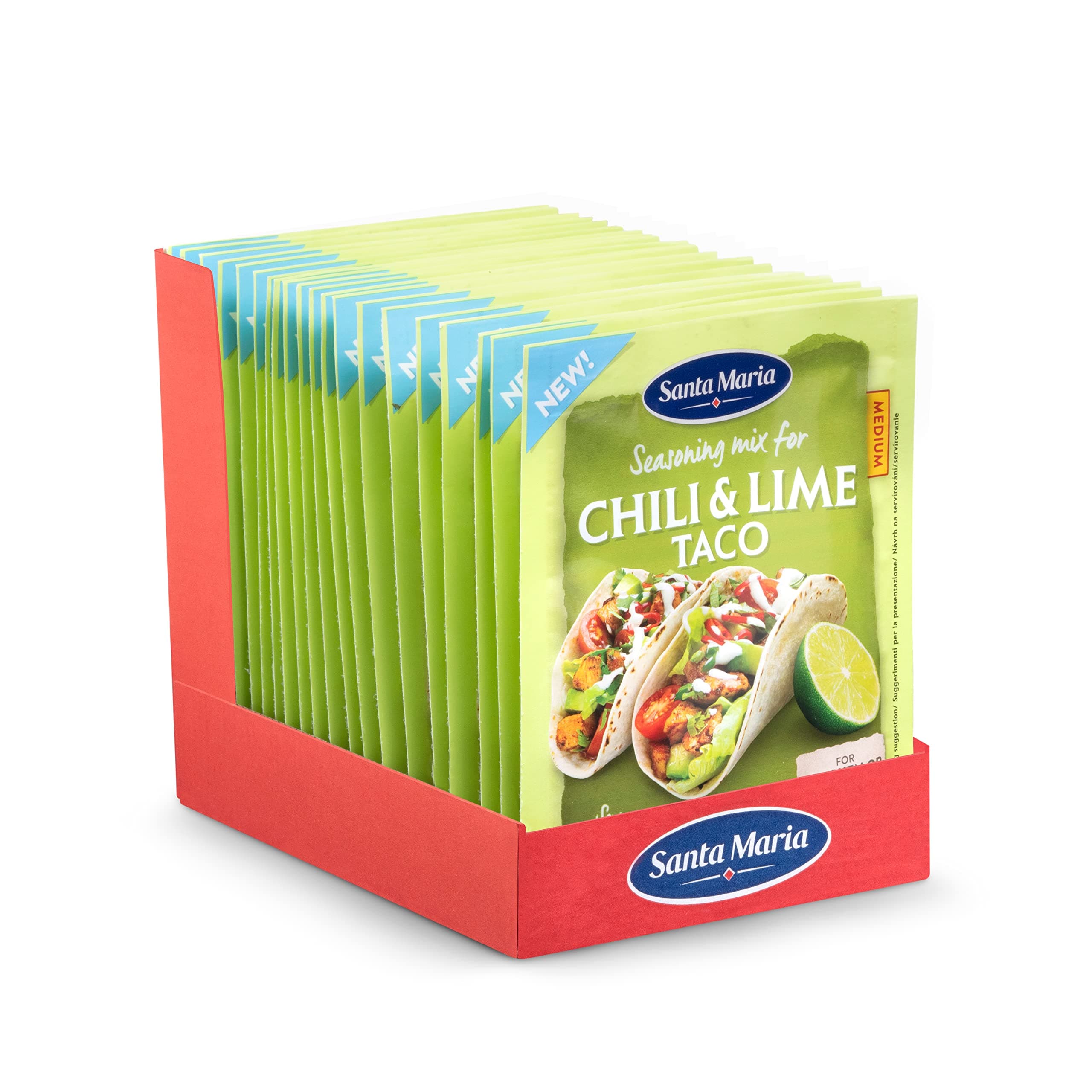 Santa Maria Taco Seasoning Mix - Chili & Lime, 28g (Pack of 20) | Fresh Lime & Hot Multipack of Mexican Taco Spice | Great for Quick Family Sharing Meals With Chicken, Beef, or Vegetables, Red