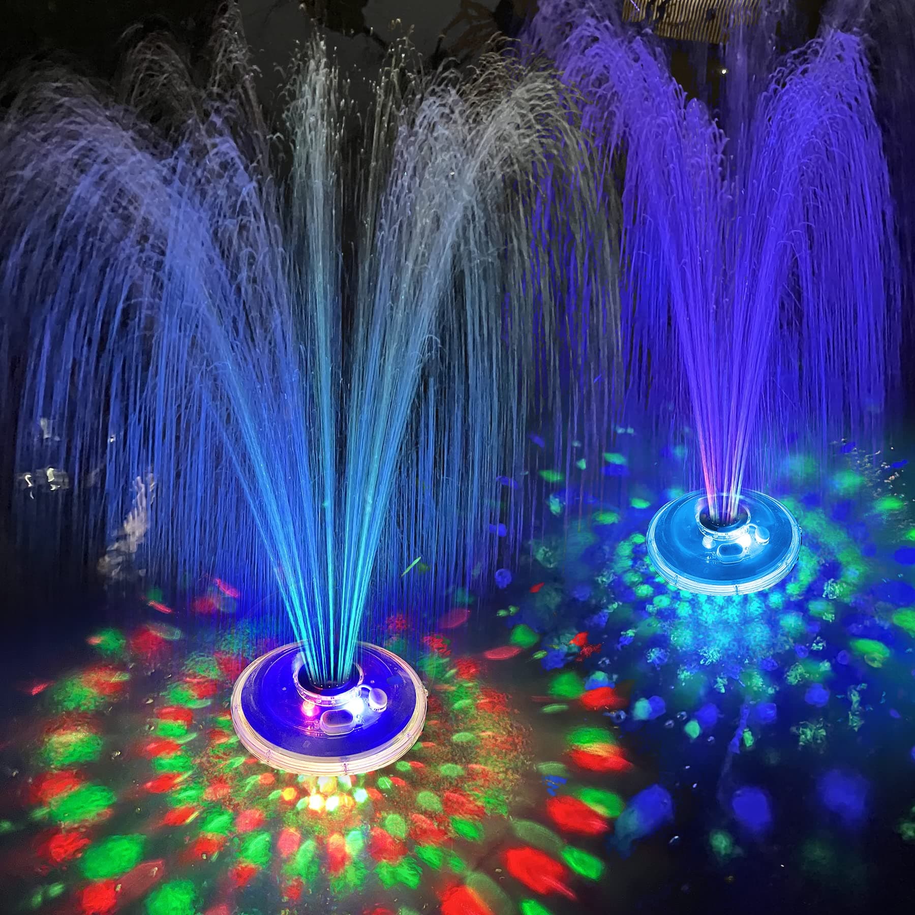 LanPool Floating Water Fountain with Underwater Lights, Powered Pump Outdoor, 2 Modes Sprinkler Waterfall Fountain for Inground Above Ground Pool, Pond-Blue-1PC