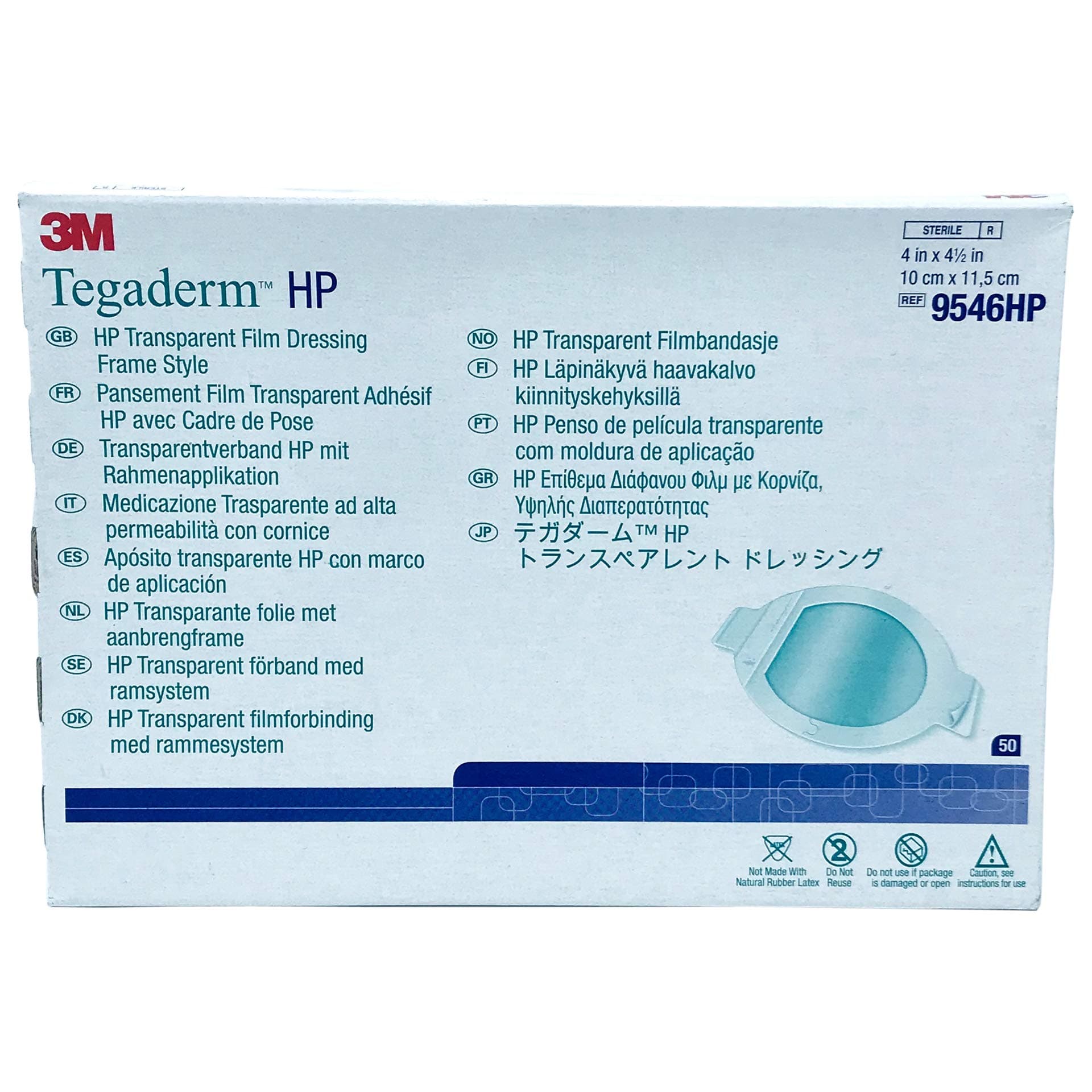 Healthcare Tegaderm HP (Holding Power) Transparent Film Dressing 4" x 4-1/2" Sacral Shape, Sterile, Adhesive, Water-Proof, Frame Style, Latex-Free, Thin Film Backing (Box of 50 Each)
