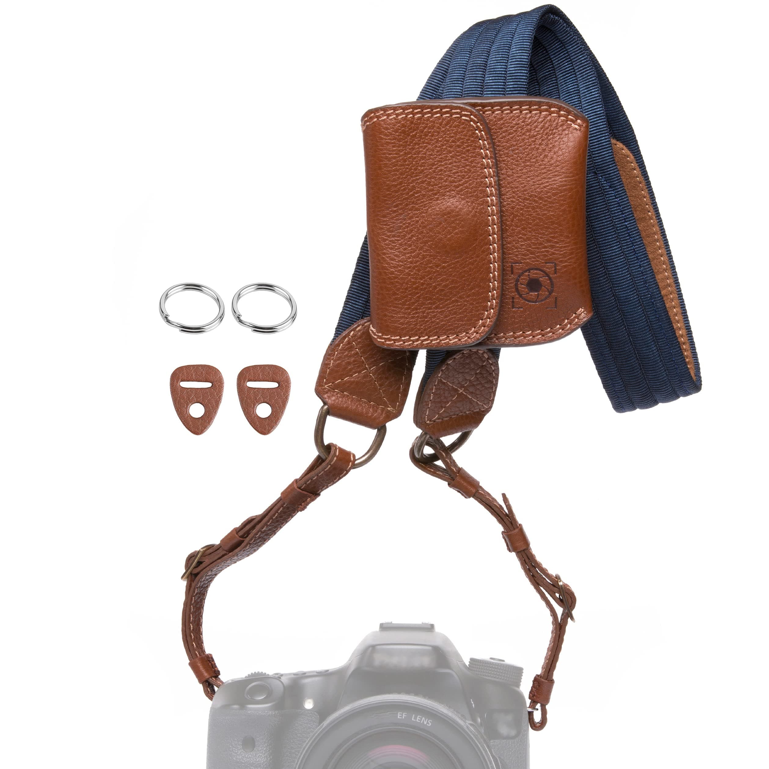 Universal Camera Neck Strap | Durable Genuine Leather | Adjustable Straps | For Canon, Sony, Olympus, Nikon, Leica, Panasonic, Fuji; DSLR, Mirrorless | Removable Lens Cap Holder