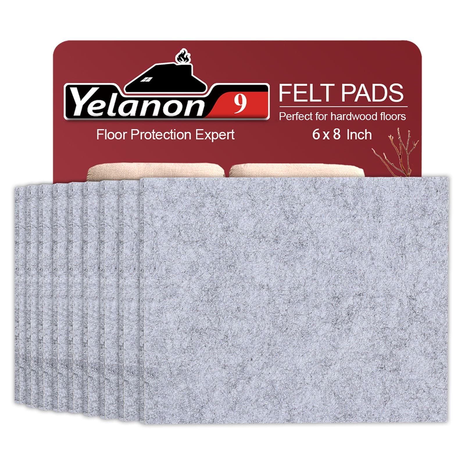Yelanon Felt Furniture Pads, Hardwood Floors 15 x 20cm Self Adhesive, Cuttable Felt Chair Pads, Anti Scratch Floor Protectors for Furniture Legs Furniture Couch Felt Feet, Light Gray