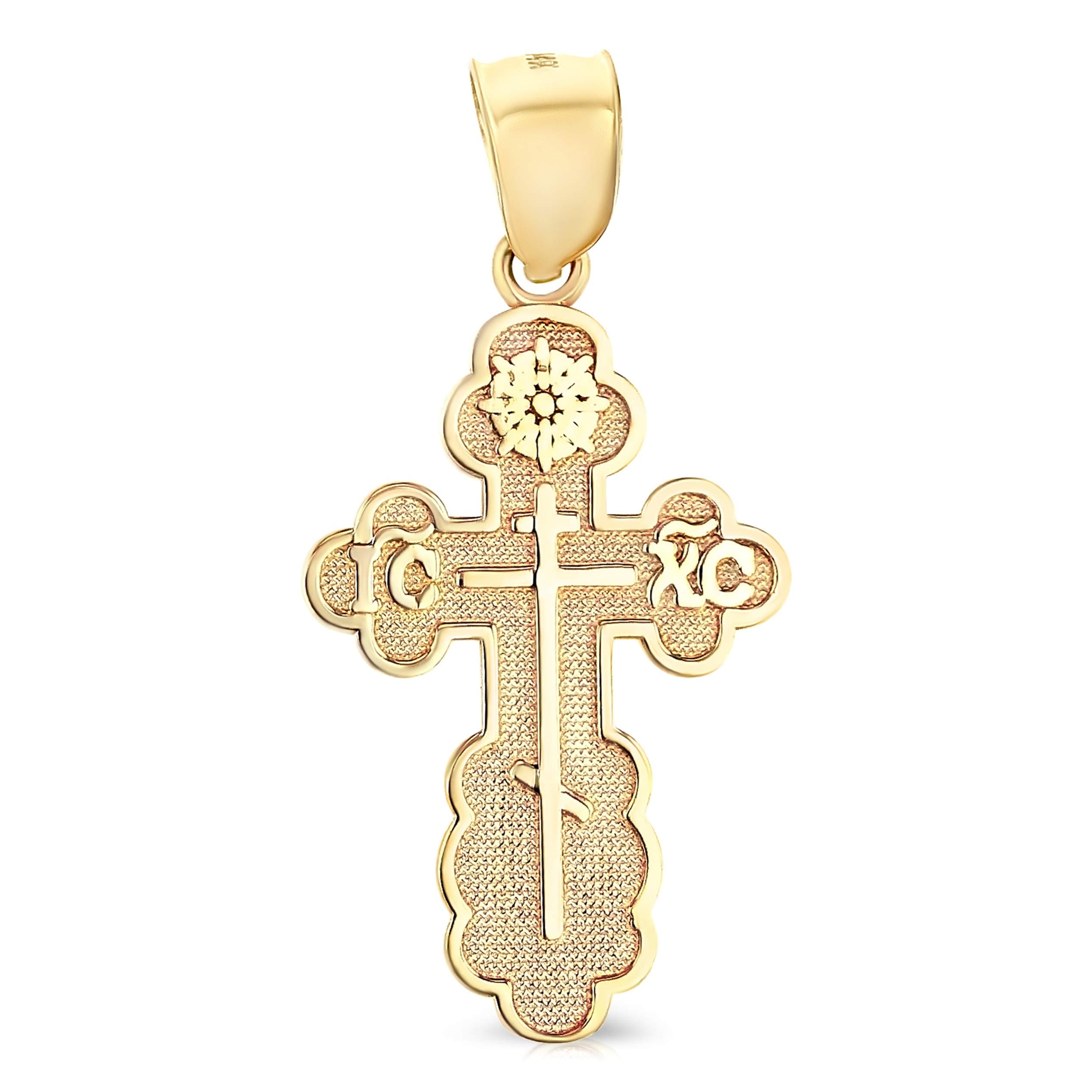 Ioka14K Yellow Gold St. Olga Greek Orthodox Baptismal Cross Religious Charm Medium Pendant For Necklace or Chain