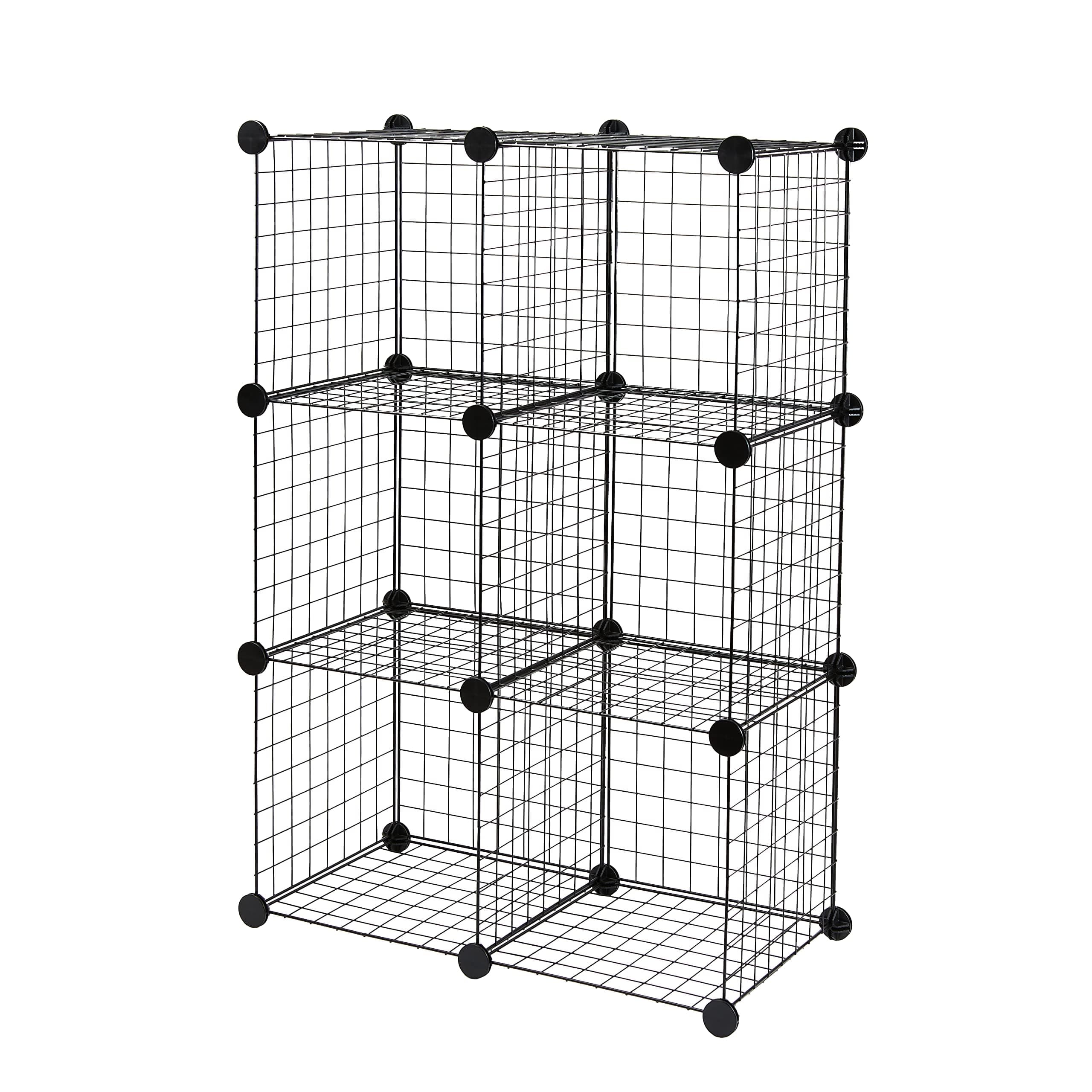 6 Cube Wire Grid Stackable Storage Shelves, Black, 66 x 32 x 96.5 cm