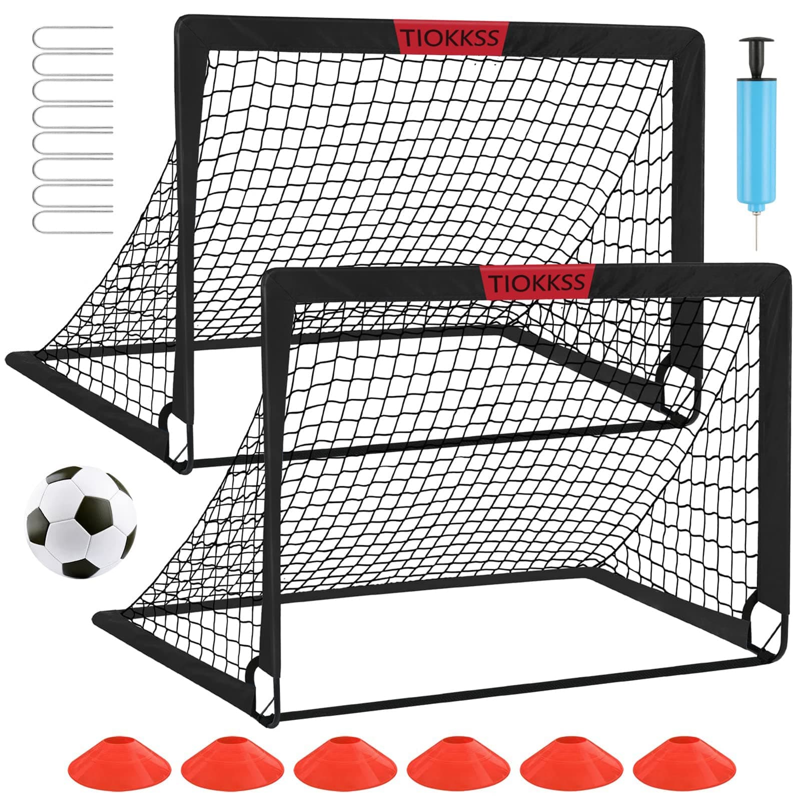 Tiokkss Kids Soccer Goals for Backyard Set - 2 of 120x90 cm Portable Soccer Goal Training Equipment, Pop Up Toddler Soccer Net with Soccer Ball, Soccer Set for Kids and Youth, Sports, Outdoor (Black)