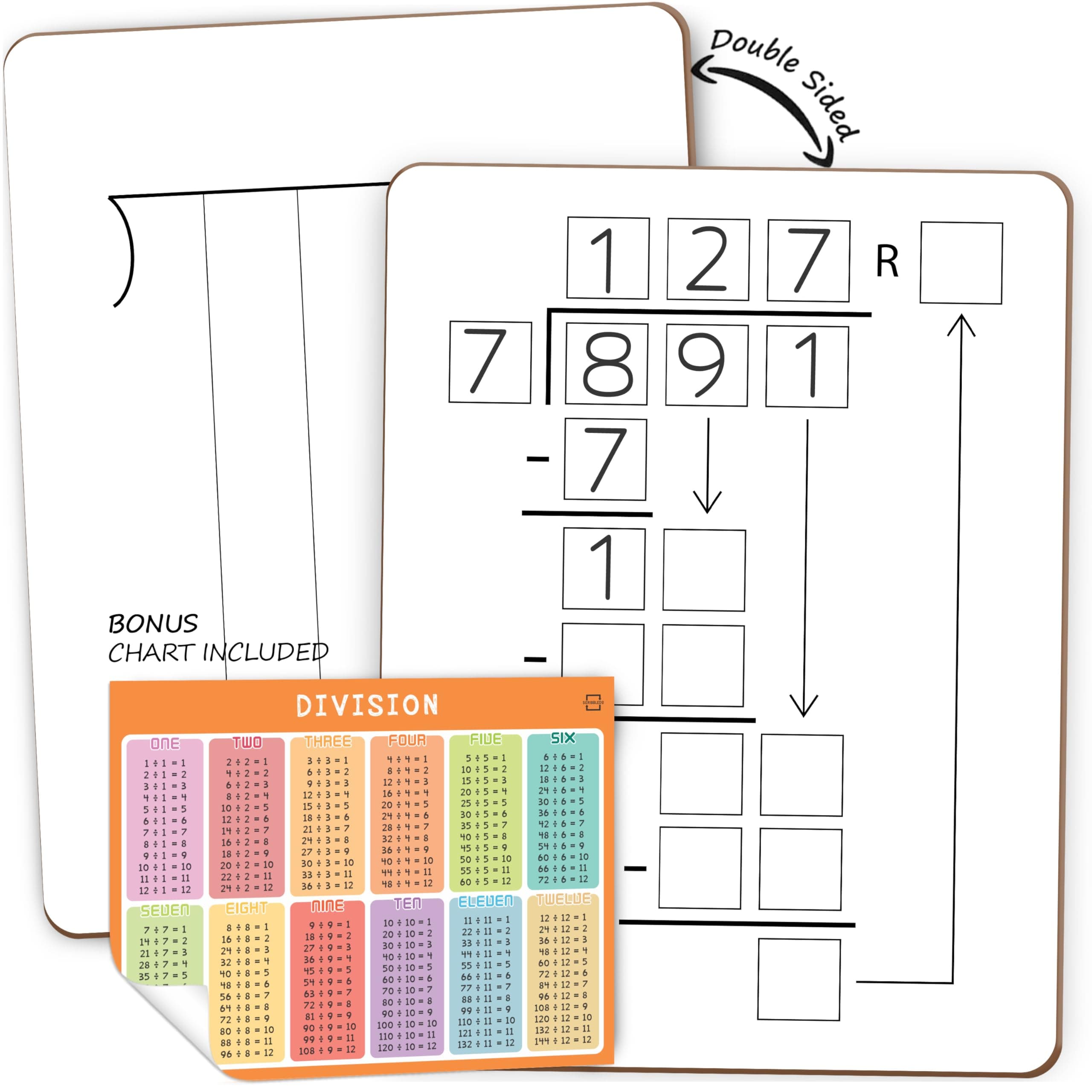 Dry Erase Division White Board 9x12Inch Small Division Chart Durable Portable Double Sided Math Manipulatives Practice Whiteboard for Kids Students Classroom and Home Long Division Lapboard