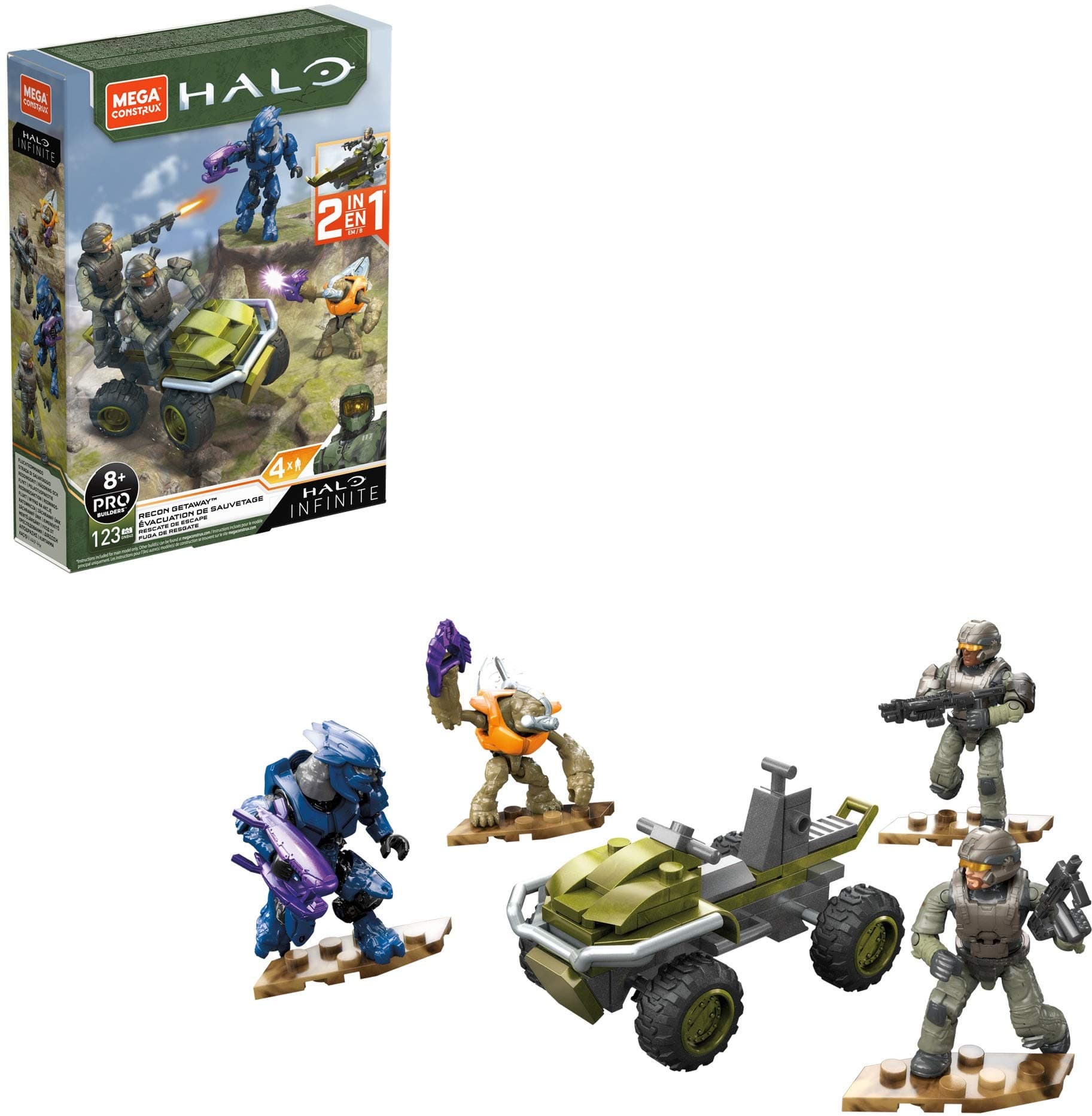 Mega Construx Halo Recon Getaway Mongoose Vehicle Halo Infinite Construction Set with UNSC Marine Character Figure, Building Toys for Kids