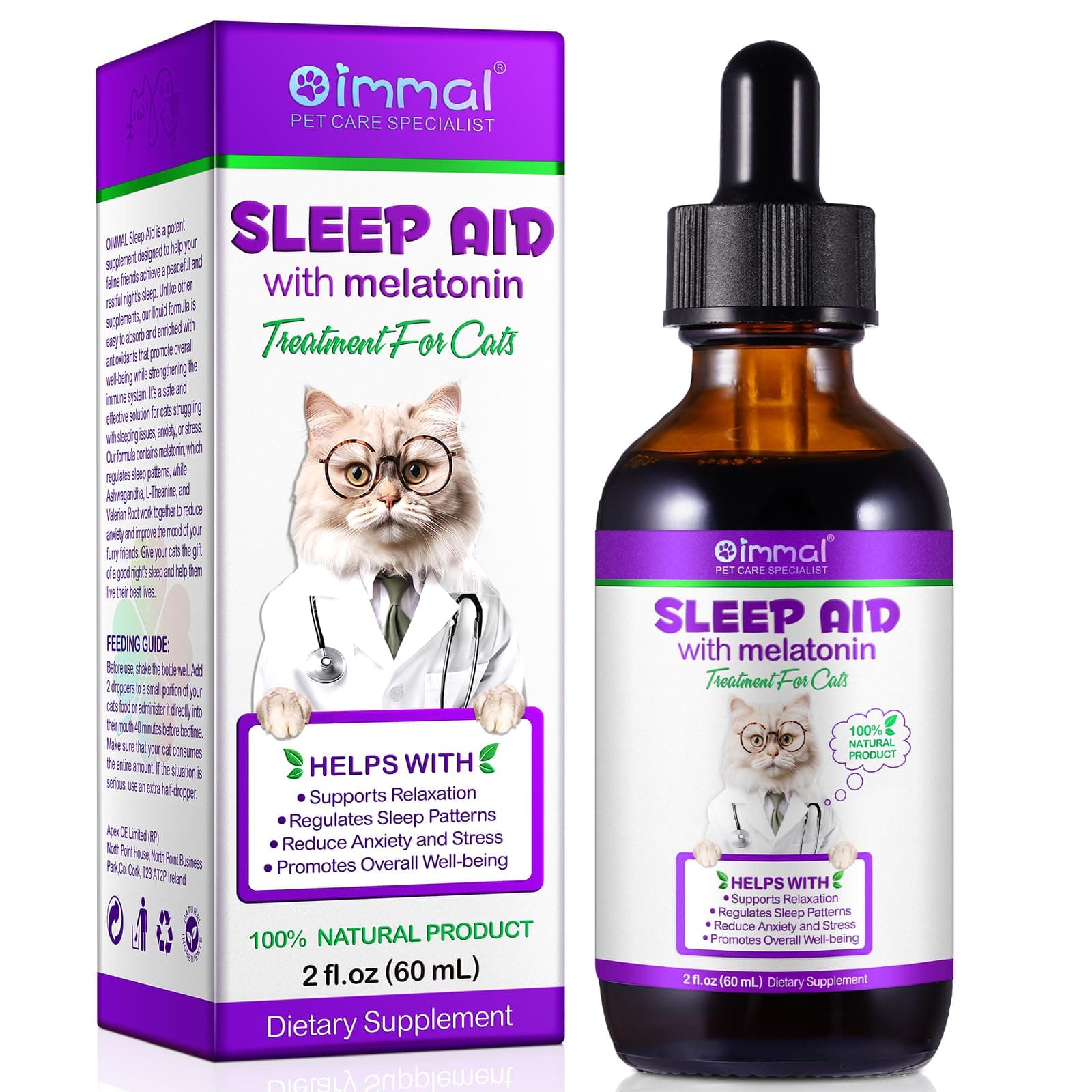60ml Melatonin for Cat Sleep, Melatonin for Cats, Sleep Aid for Cats, Cat Melatonin, Melatonin for Small to Large Cat Breeds, Supports Relaxation, Regulates Sleep Patterns
