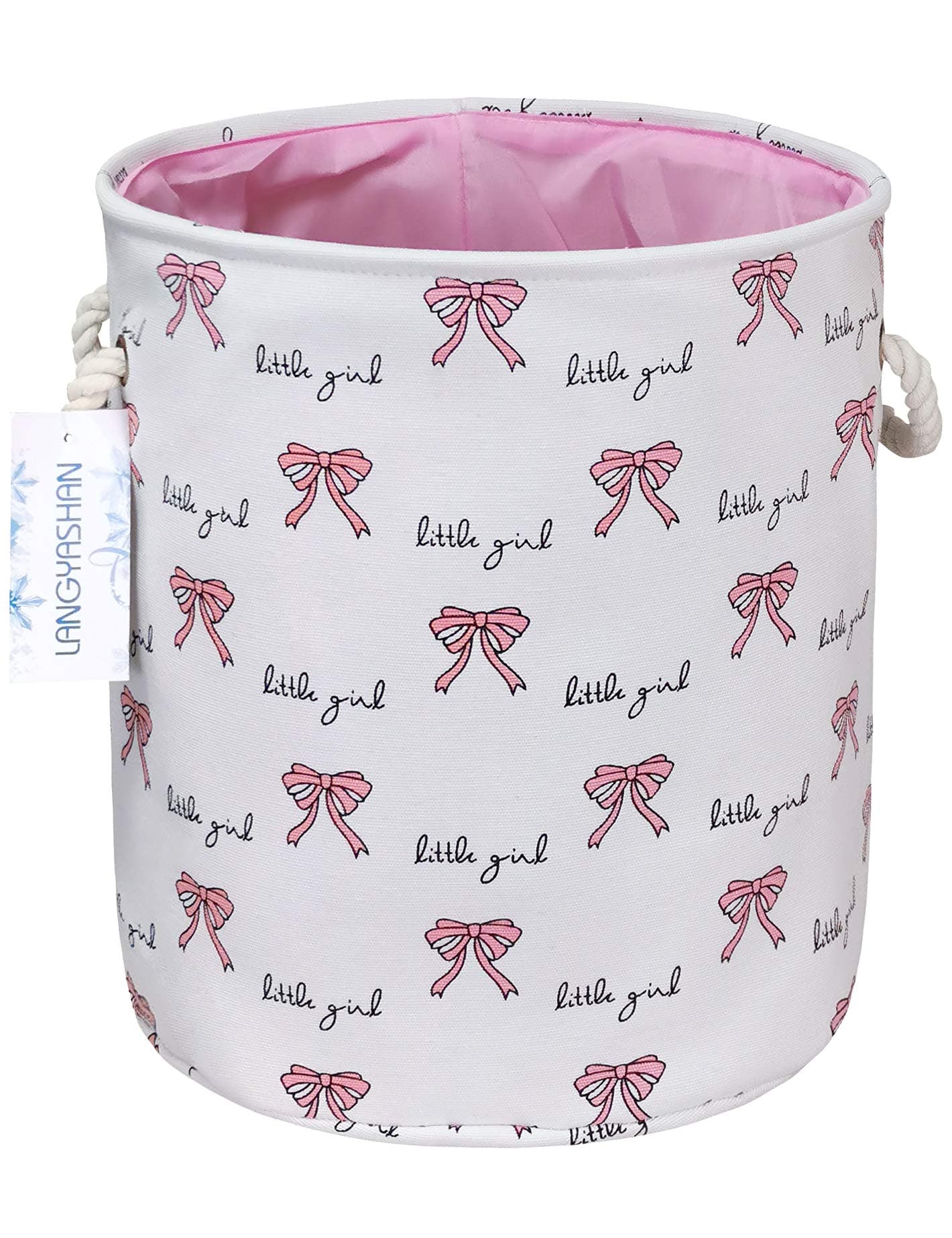 LANGYASHAN (Bowknot) - Storage Bin,Cotton Collapsible Pink Organiser Basket for girls Laundry Hamper,Toy Bins,Gift Baskets, Bedroom, Clothes,Baby Nursery(Bowknot)
