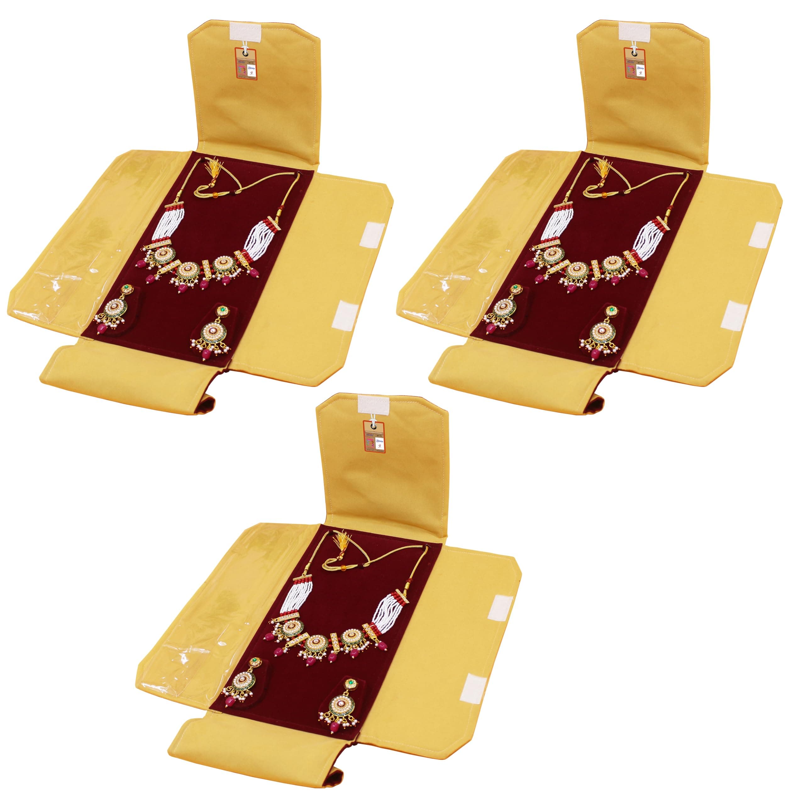 atorakushon Velvet 3 Piece Jewellery Pouches Top Half Set Bag Necklace Earring Vanity Storage Organizer for Women (Maroon)