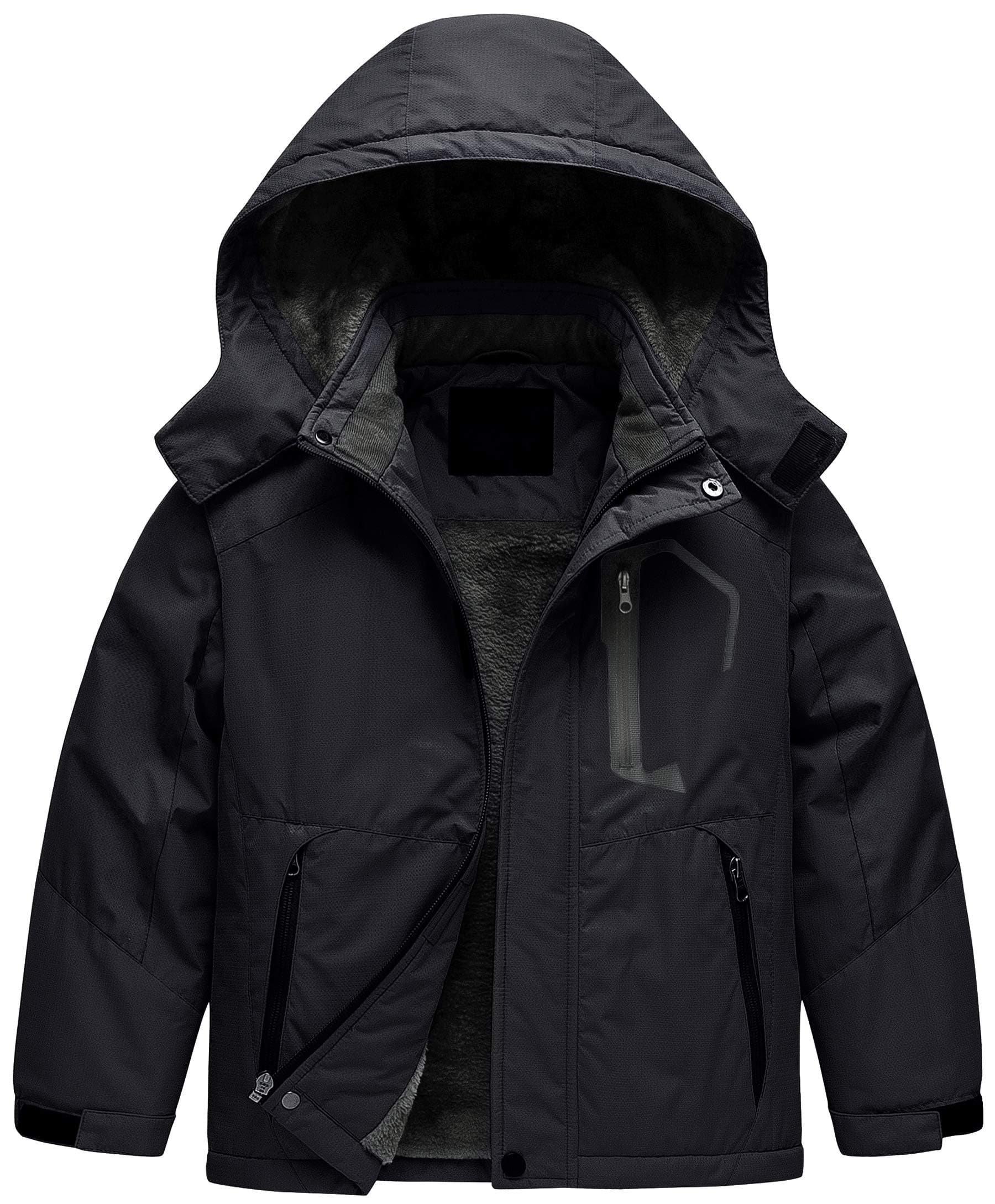 Boy's Warm Winter Jacket Kid's Waterproof Ski Coat Toddler Windproof Snow Parka Black 10/12