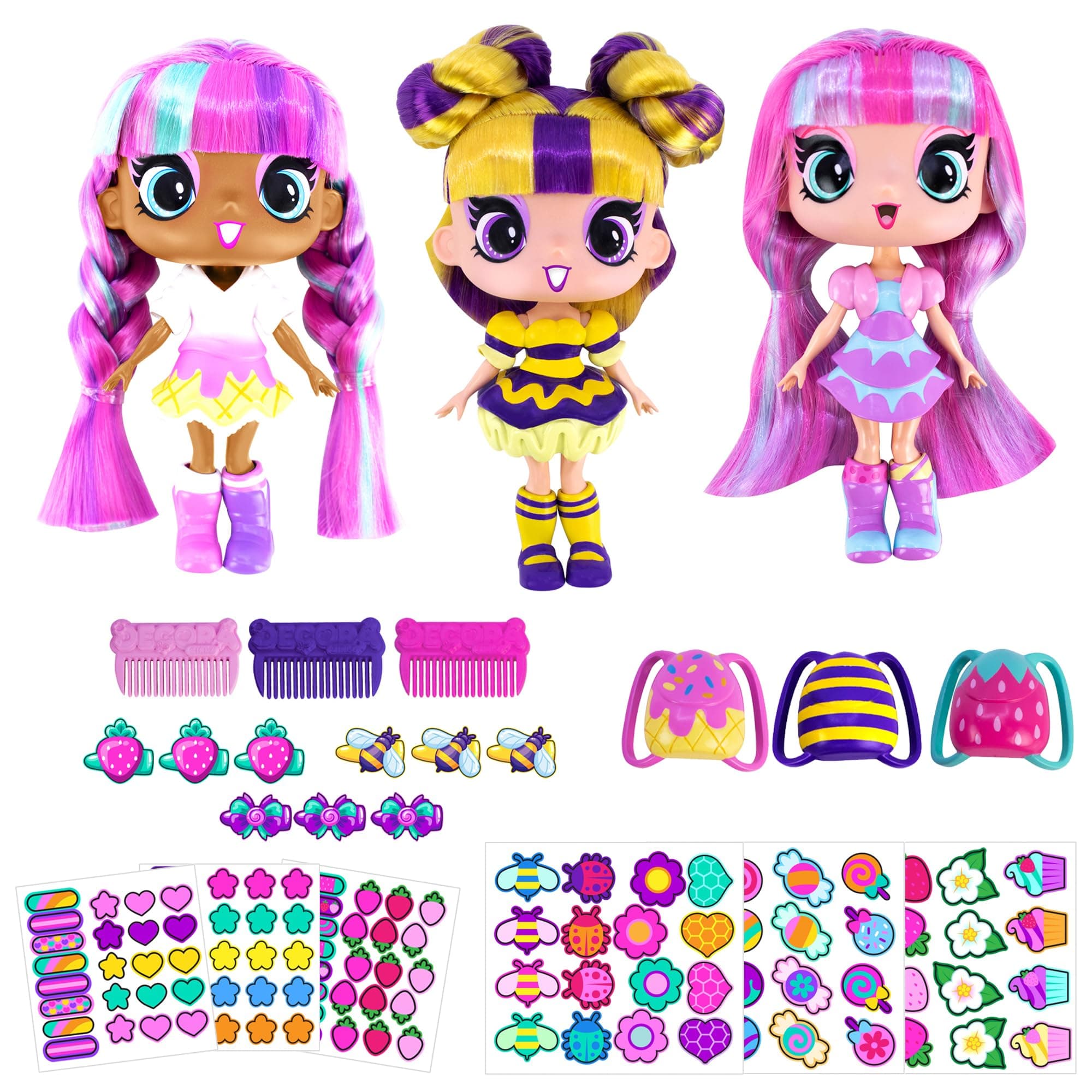5" Dolls -3 Pack B - Blossom, Buzzy, and Sweetie | Fashion Dolls for Ages 4 and Up | Surprise Birthday Gift for Children | Set of Doll Clothes, Stickers, Dolls & Accessories