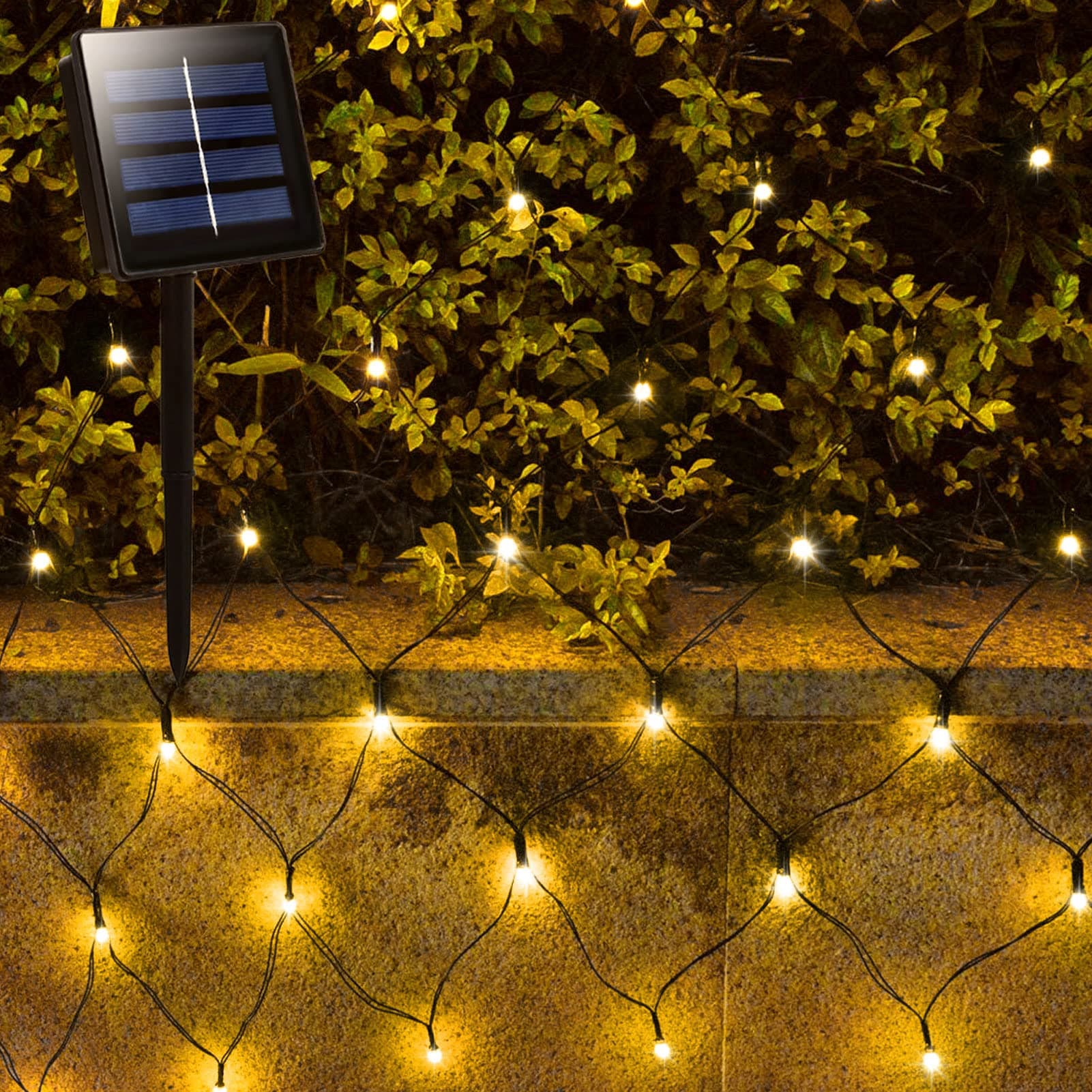 3m x 2m Solar Garden Net Lights String Outdoor Warm White, Auto On/Off, 8 Modes 200 LED Starry Fairy String Lights for Wall Roof Mesh Lights Bush Back Yard Patio Twinkling Lights Wedding Party Decor [Energy Class A++]