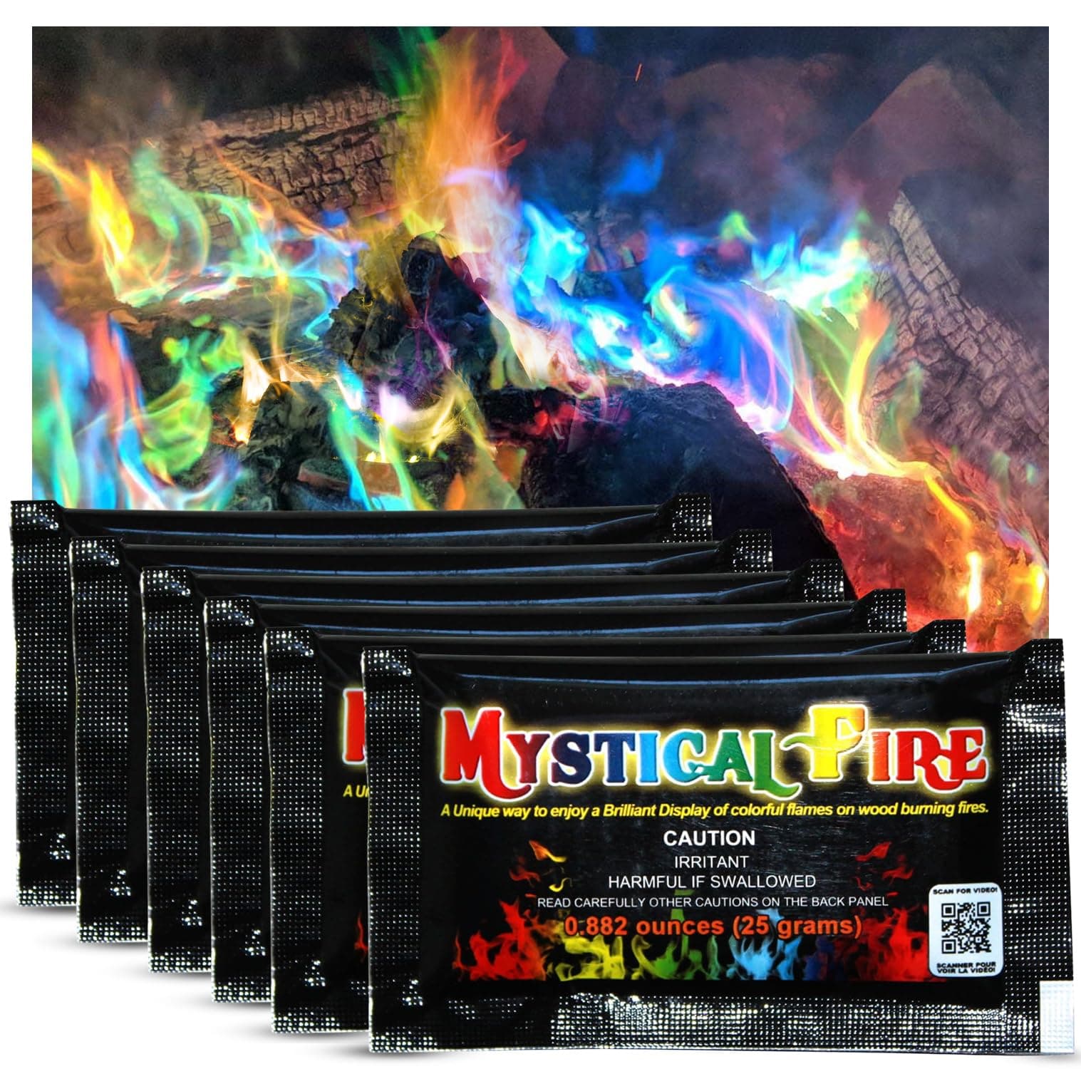 Color Changing Packets Fire Pits Campfire Enchanted Multi-Color Magical Fun for Indoor Fireplace or Outdoor Use- Pulsating Flame Colorant- 0.882 Ounces 50pk
