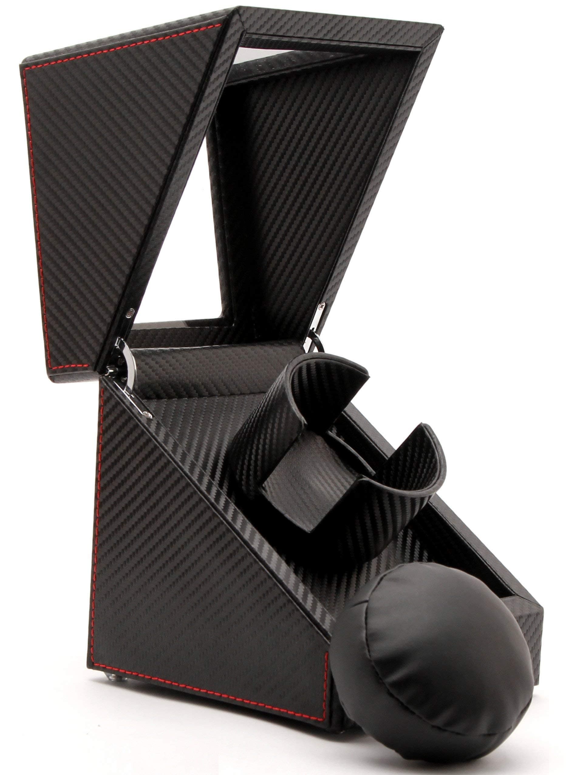 Luxury Carbon Fiber Single Watch Winder, Black Leather Display Box Case [100% Handmade]