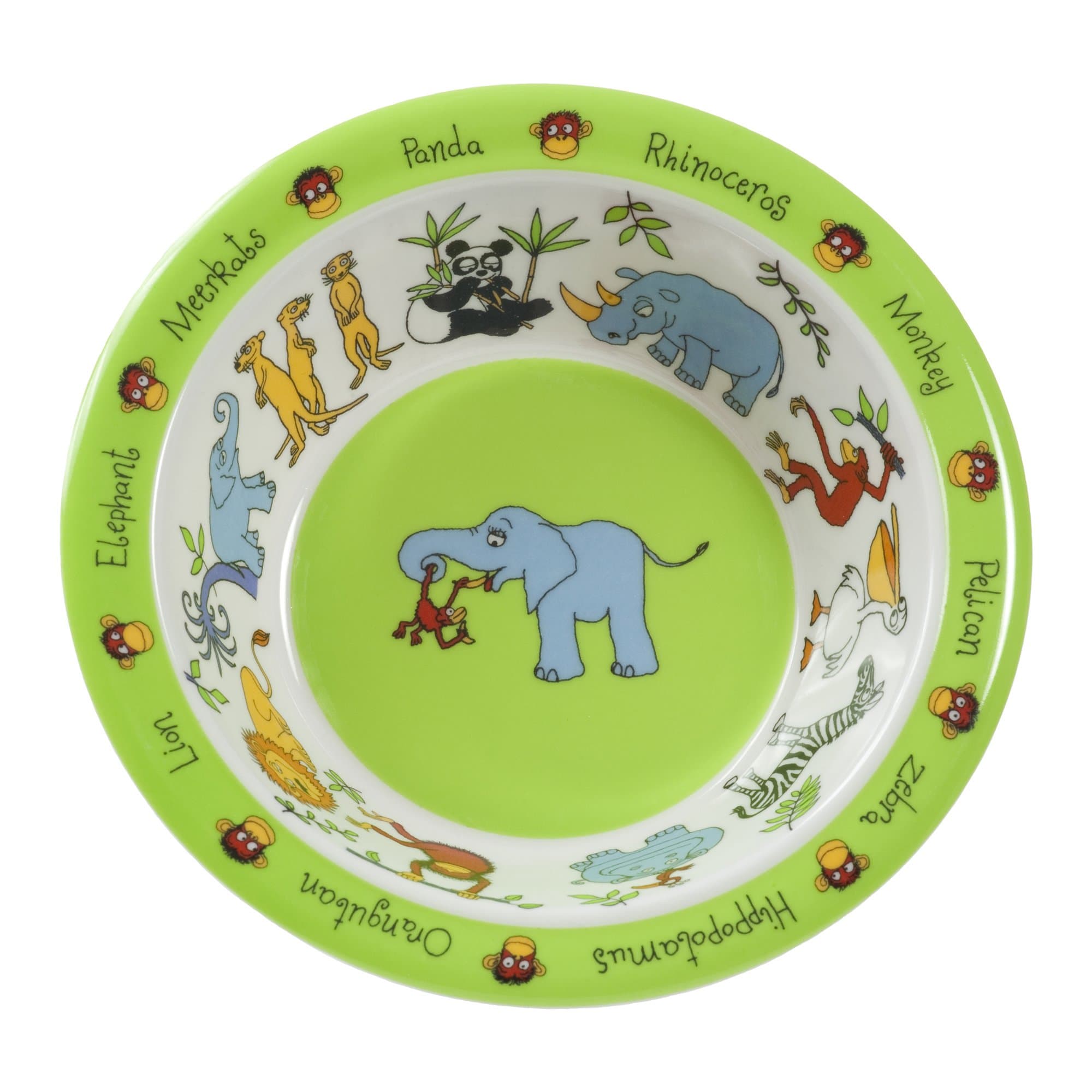 Tyrrell Katz Kids Jungle Printed Bowl in Green Melamine - Dishwasher Safe Children's Dish Outdoor Dining Tableware Everyday Plate - 16.5 cm