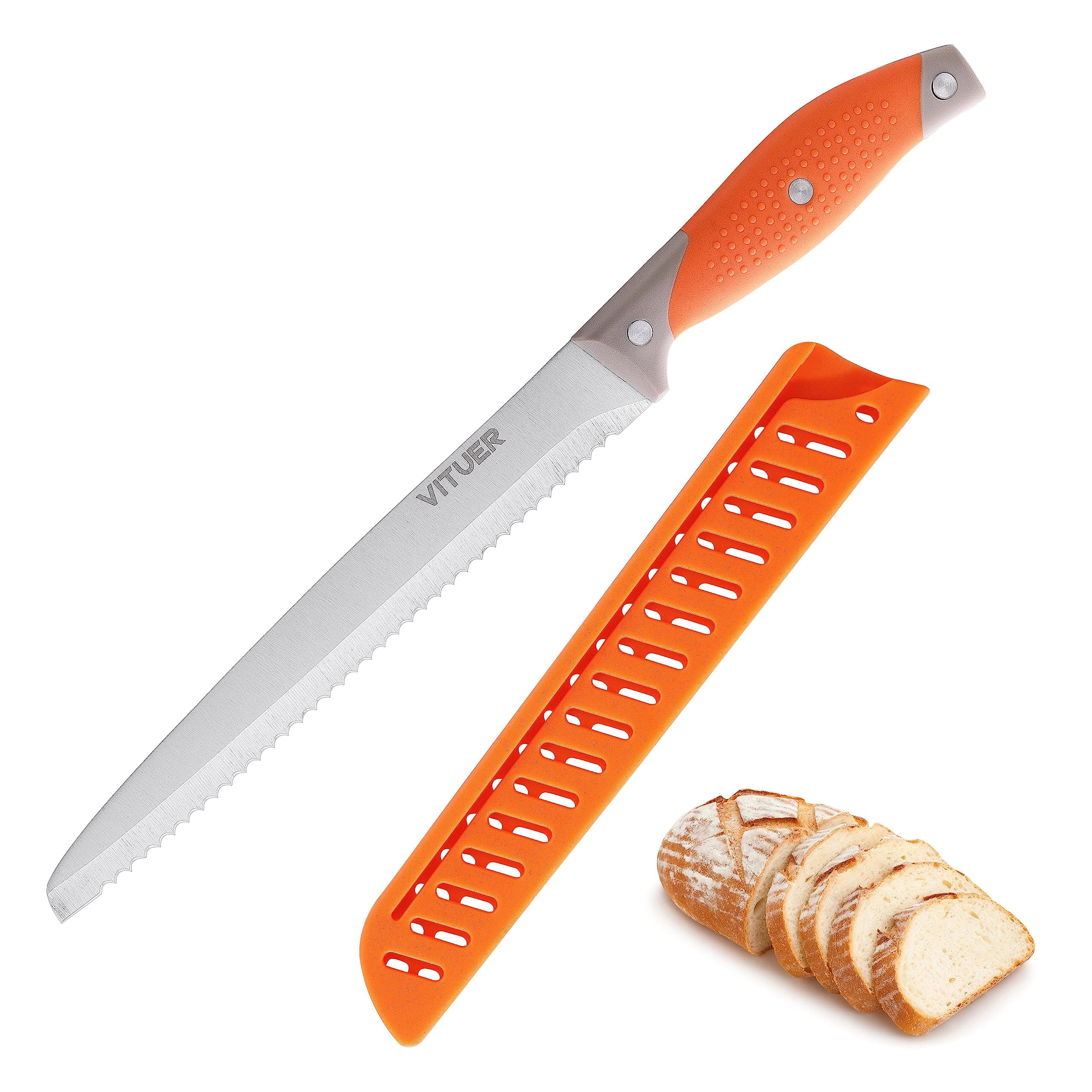 Bread Knife with Cover, 8 inch Serrated Bread Knife for homemade bread, Bread Cutter Ideal for Slicing Homemade Bread, Bagels, Cake (8-Inch Blade with 5-Inch Handle)