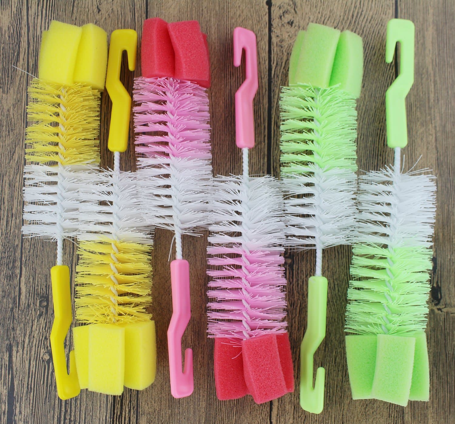 Bendable Bottle Brush, Nylon Body With Sponge,6 Piece-Pack