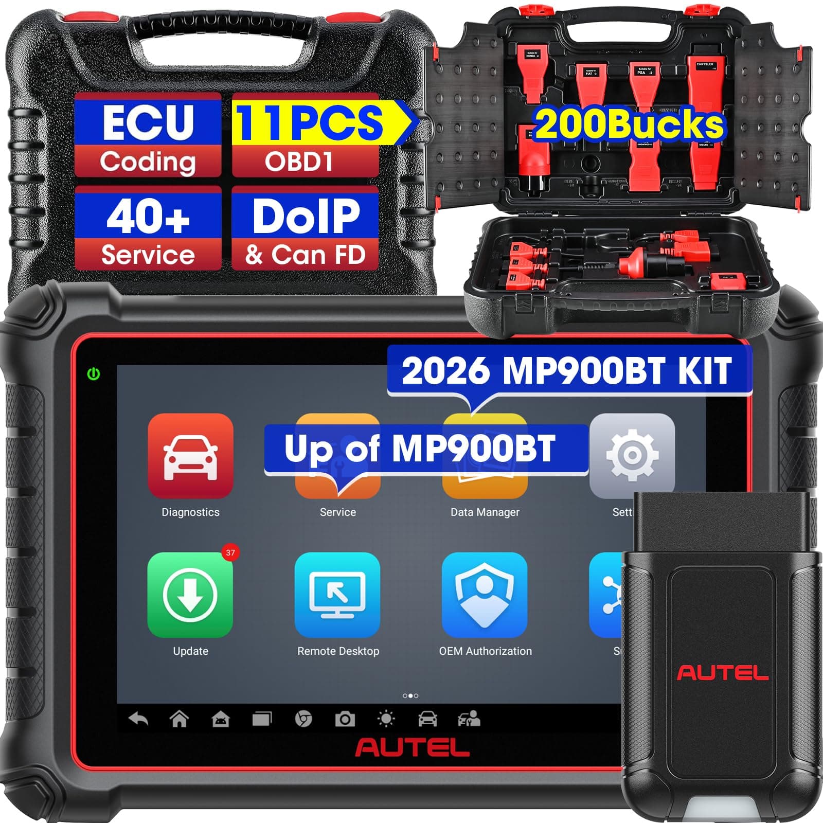 MaxiPRO MP900-BT KIT Scanner: 40+ Service, 3K Bidirectional Tests, OE Coding, DoIP CAN-FD, 2025 Up of MP900BT MP900E MP808S MP808BT PRO w/Full OBD Kit, Same as MS906 Pro MS906 Max MS908S PRO II