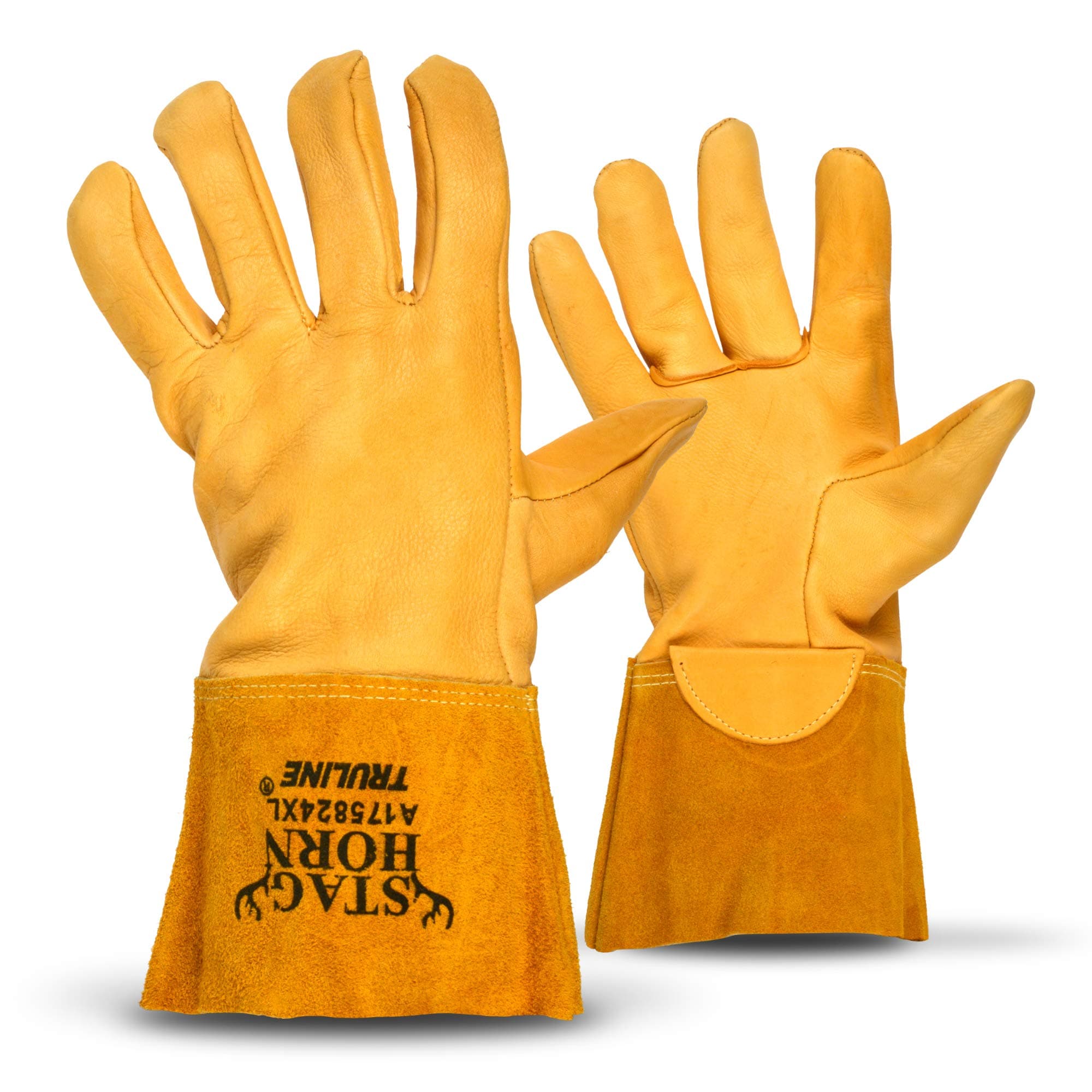 Truline Deer Skin Leather Work Gloves | Premium Leather Heat Resistant Gloves with Extended Cuff | Work Gloves