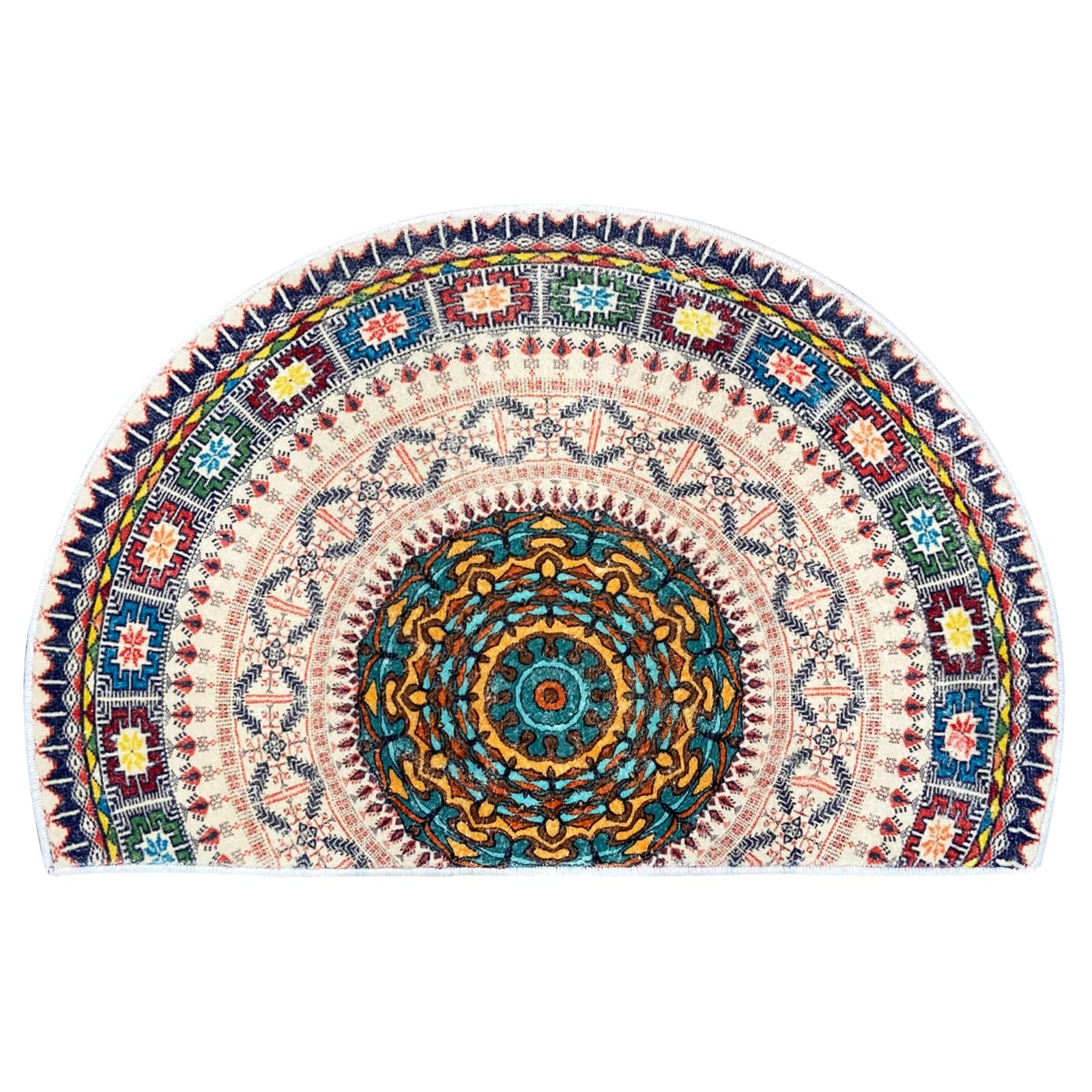 YHNUJMIK Half Round Kitchen Anti-Slip Bath Rug Kitchen Floor Mat Indoor Entrance Room Door Mat Boho Art Pattern Rug Suitable for Kitchen, Living Room, Bedroom, Bohemian Bathroom Doorway