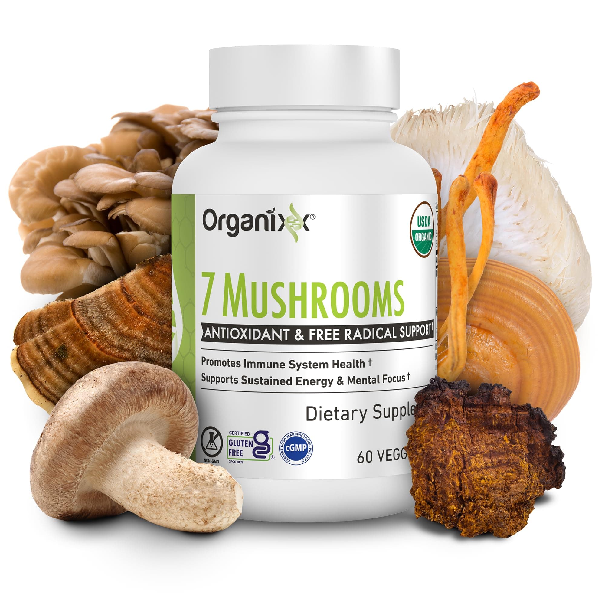 7M+ - Anti-Aging Mushroom Supplement - 60 Vegetarian Capsules - 7 of Nature's Most Beneficial Organic Mushrooms, Fermented to Maximize Bioavailability, Immune System Support
