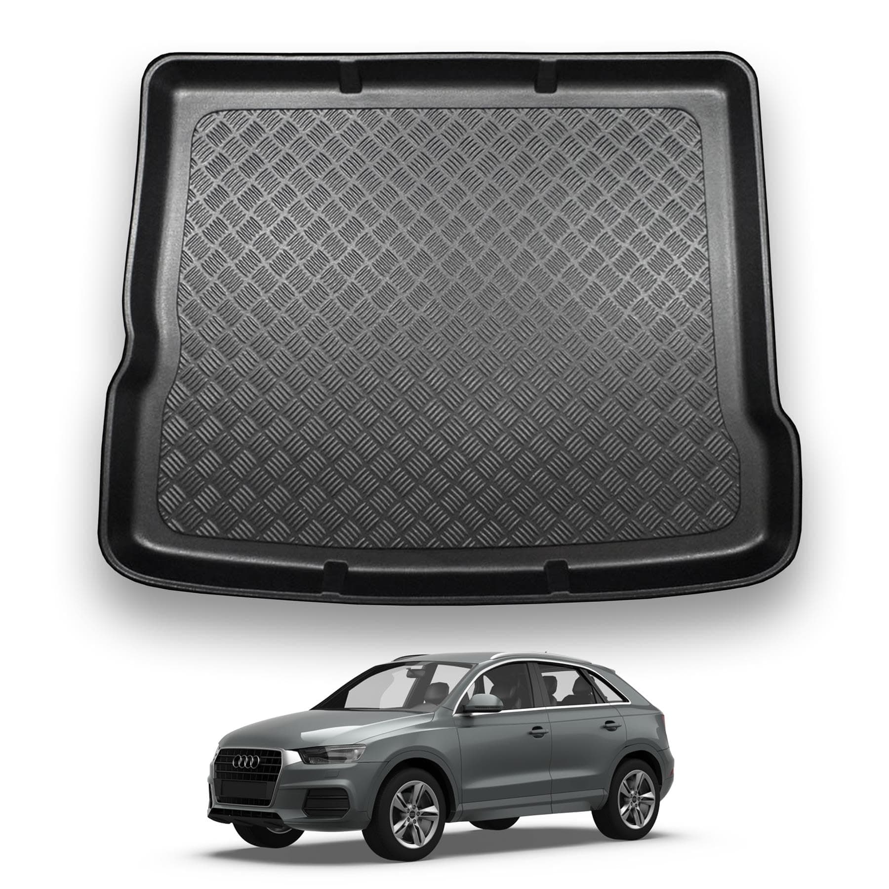 NOMAD Audi Q3 (2011-2018) Boot Liner [Upper Boot Position with Space Saver Spare Wheel] Tailored Car Floor Mat Protector Non Slip Waterproof Raised Edges Compatible Custom Accessory Dog & Pet Friendly