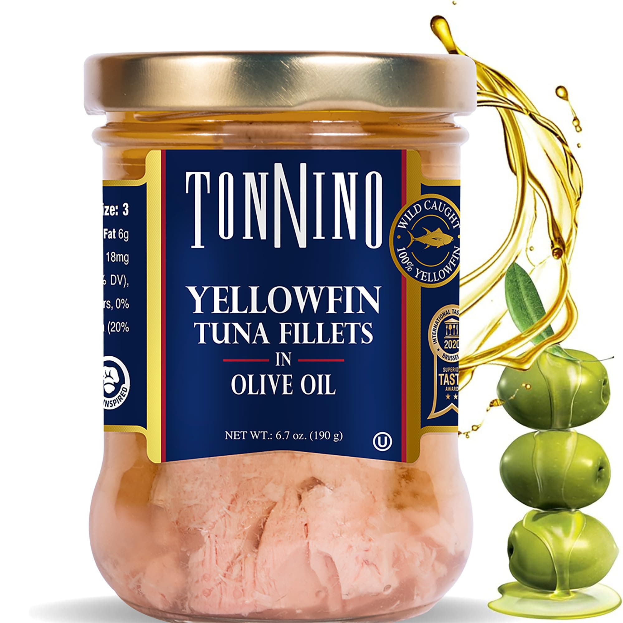 Tonnino Yellowfin Tuna in Olive Oil 6.7oz - Gluten-Free, Omega-3 Rich, 6-Pack - High Protein, Kosher Certified, tuna packets ready to eat, Perfect tuna salad, Tuna Fish Alternative to Salmon